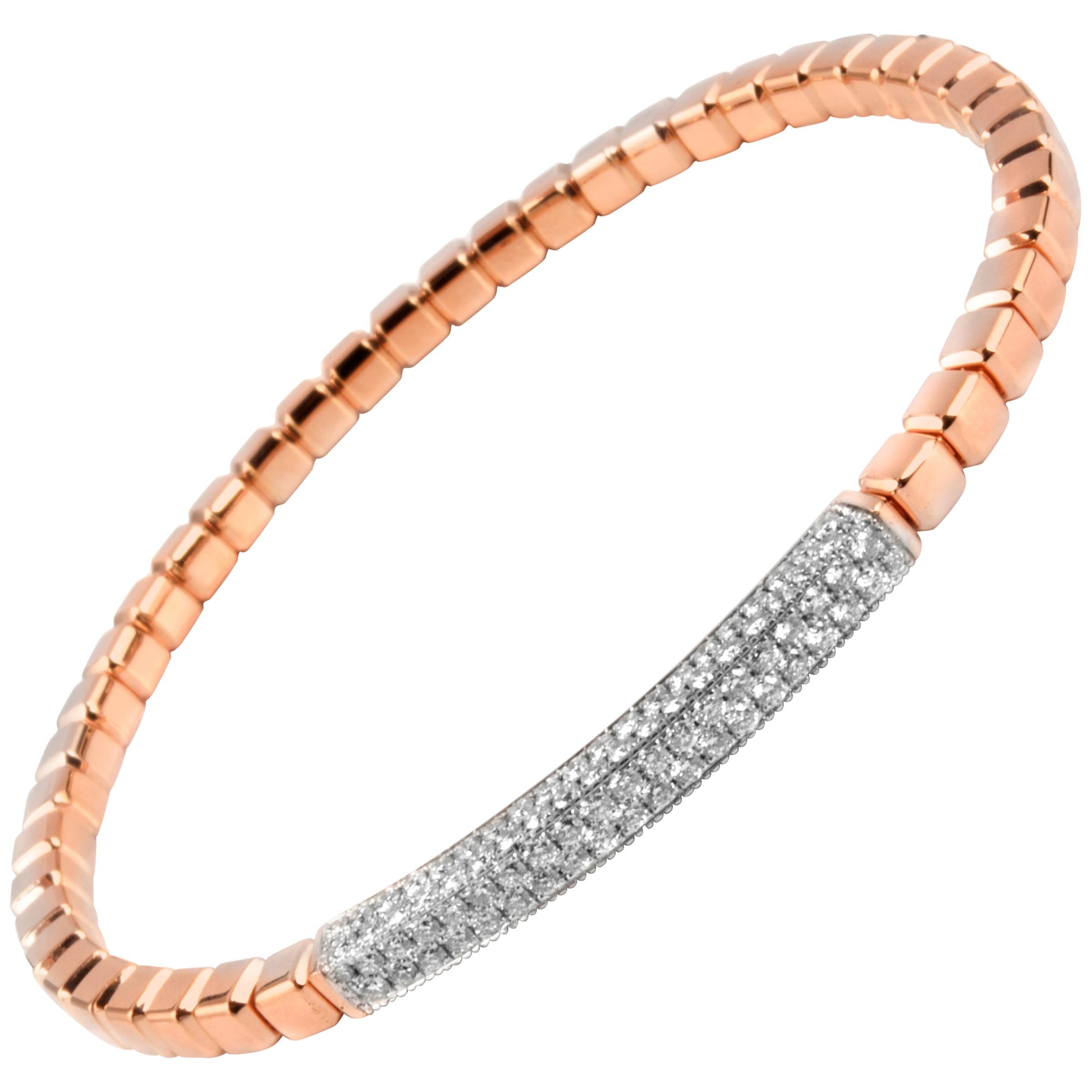 Quadro Id Bracelet in 18 Karat Rose Gold and White Diamonds - Medium
