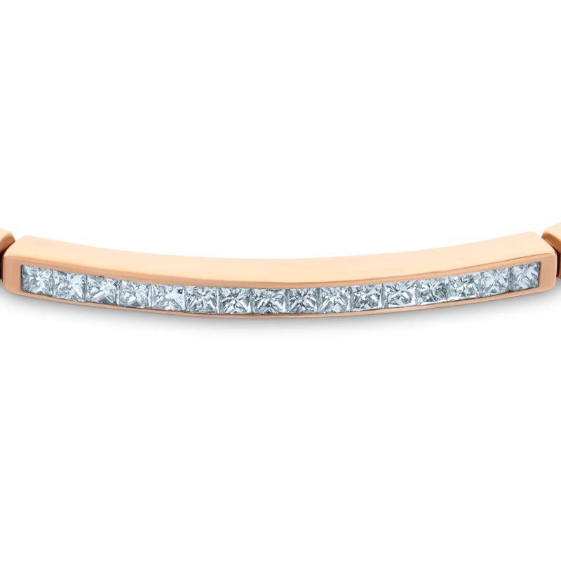 Princess Cut Quadro ID Bracelet with White Diamonds and 18K Rose Gold, Size Medium For Sale