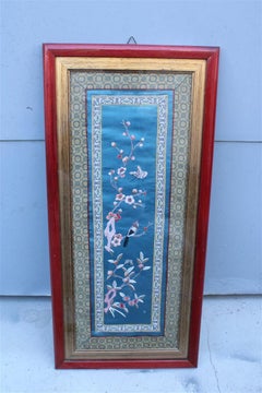 Colorful silk painting with embroidered flowers birds and Trees China