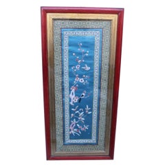 Colorful silk painting with embroidered flowers birds and Trees China