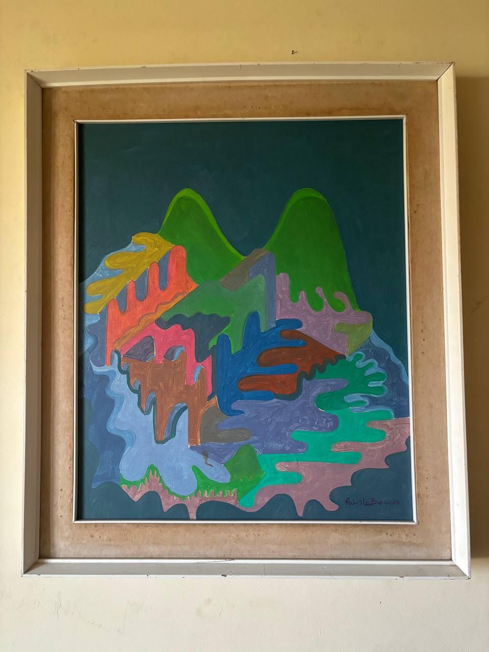 Mid-Century moderno Quadro Italiano 1973 colorato firma di  Fausto Bertasa XX secolo. in vendita