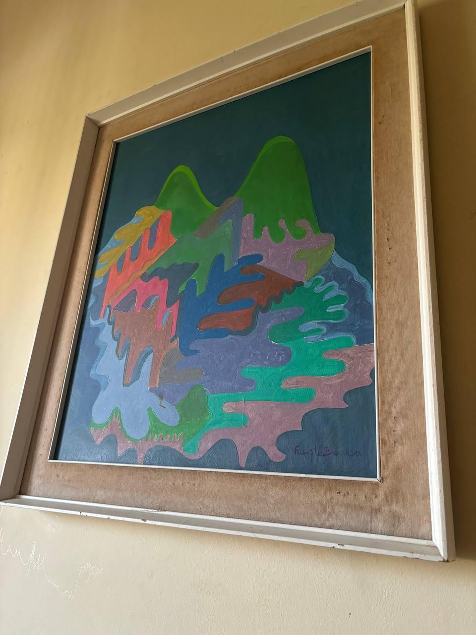 Fatto a macchina Quadro Italiano 1973 colorato firma di  Fausto Bertasa XX secolo. in vendita
