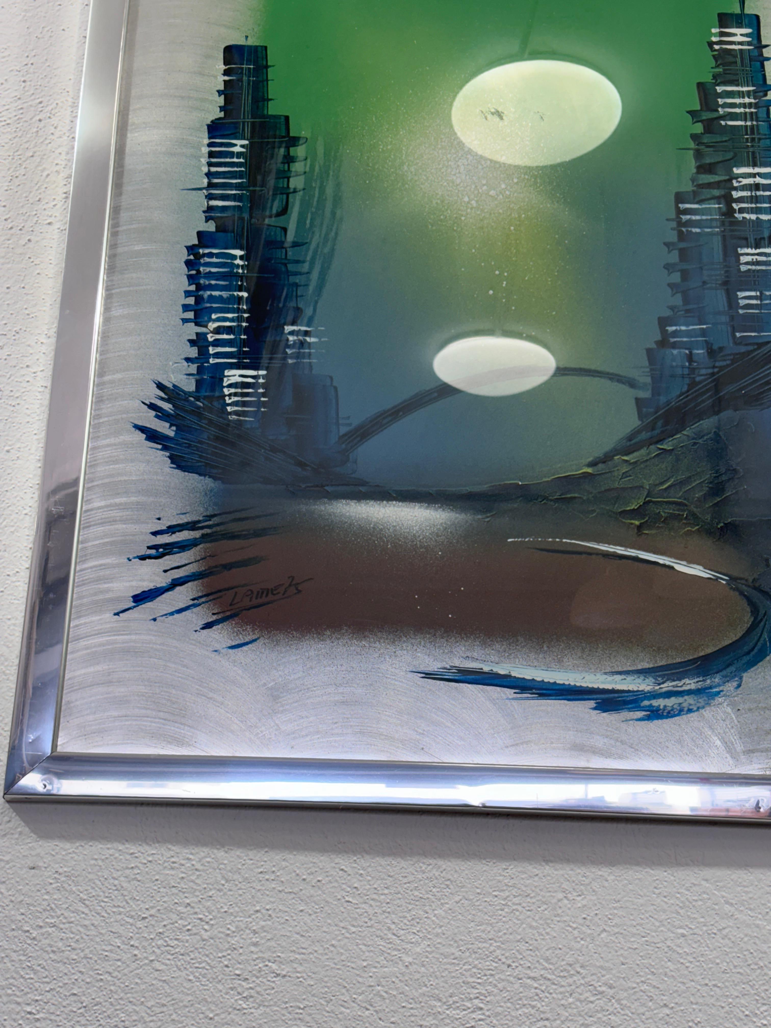 Painting Blades Skyscrapers Painted on steel plate 1975 In Good Condition For Sale In Taranto, IT