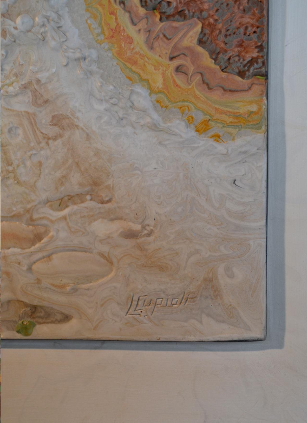 Hand-Crafted Textured artistic scagliola relief painting handmade in Italy by Cupioli For Sale