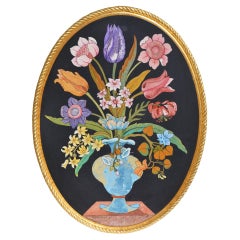 Marco ovalado negro con incrustaciones de flores y oro hecho a mano por Cupioli Italia