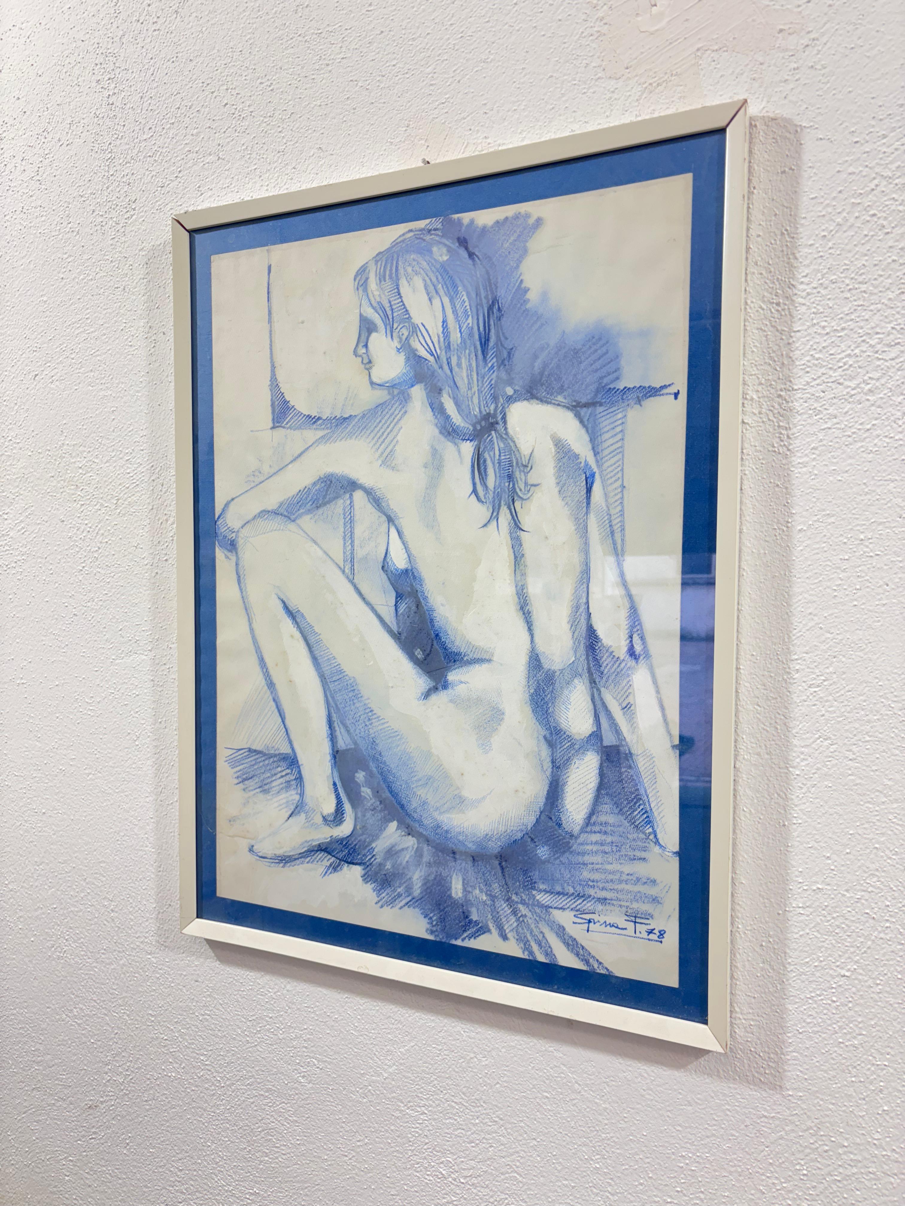 Aktbild einer sitzenden Frau F.Spina 1978 (Italian) im Angebot