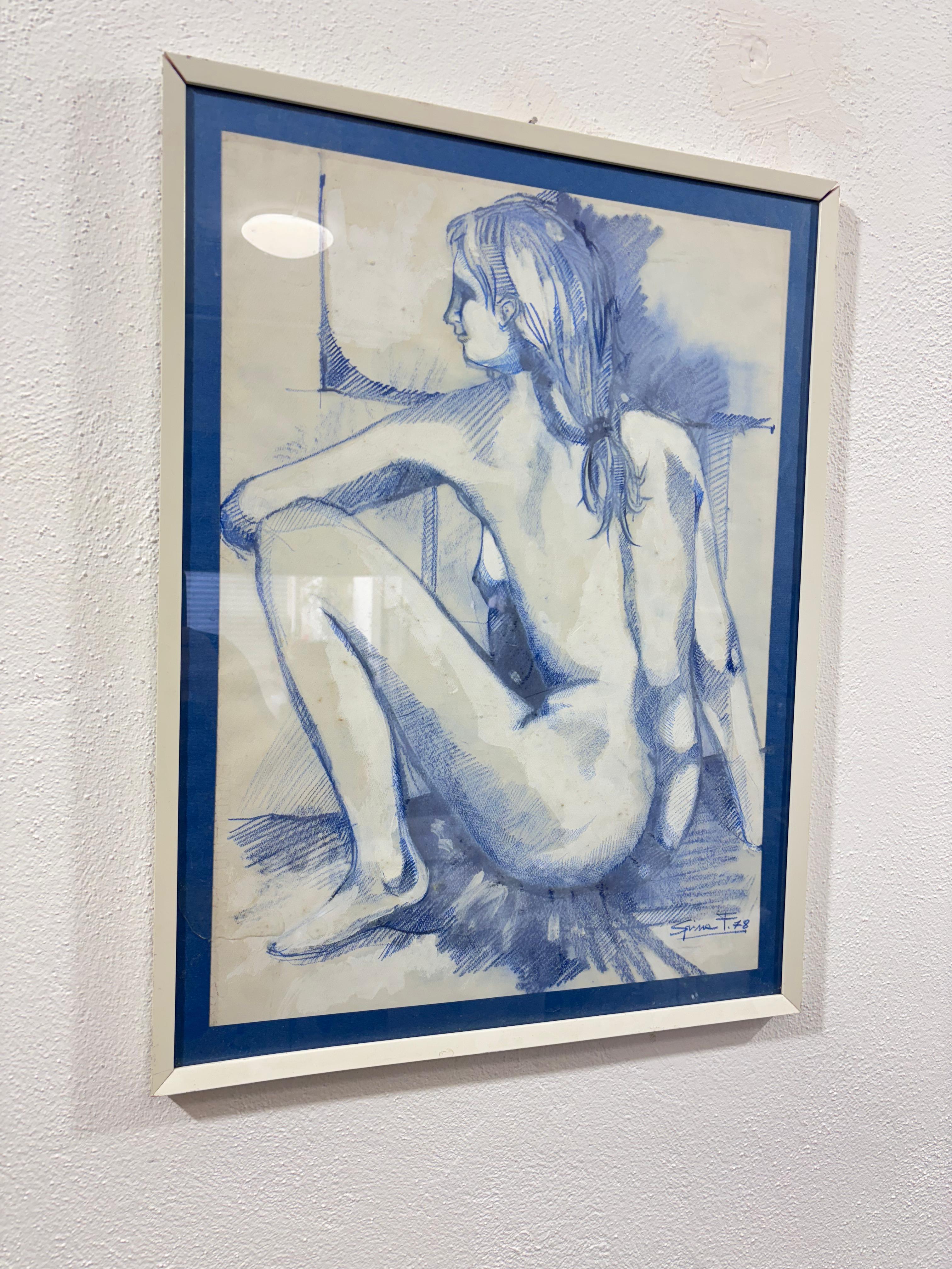 Aktbild einer sitzenden Frau F.Spina 1978 (Late 20th Century) im Angebot