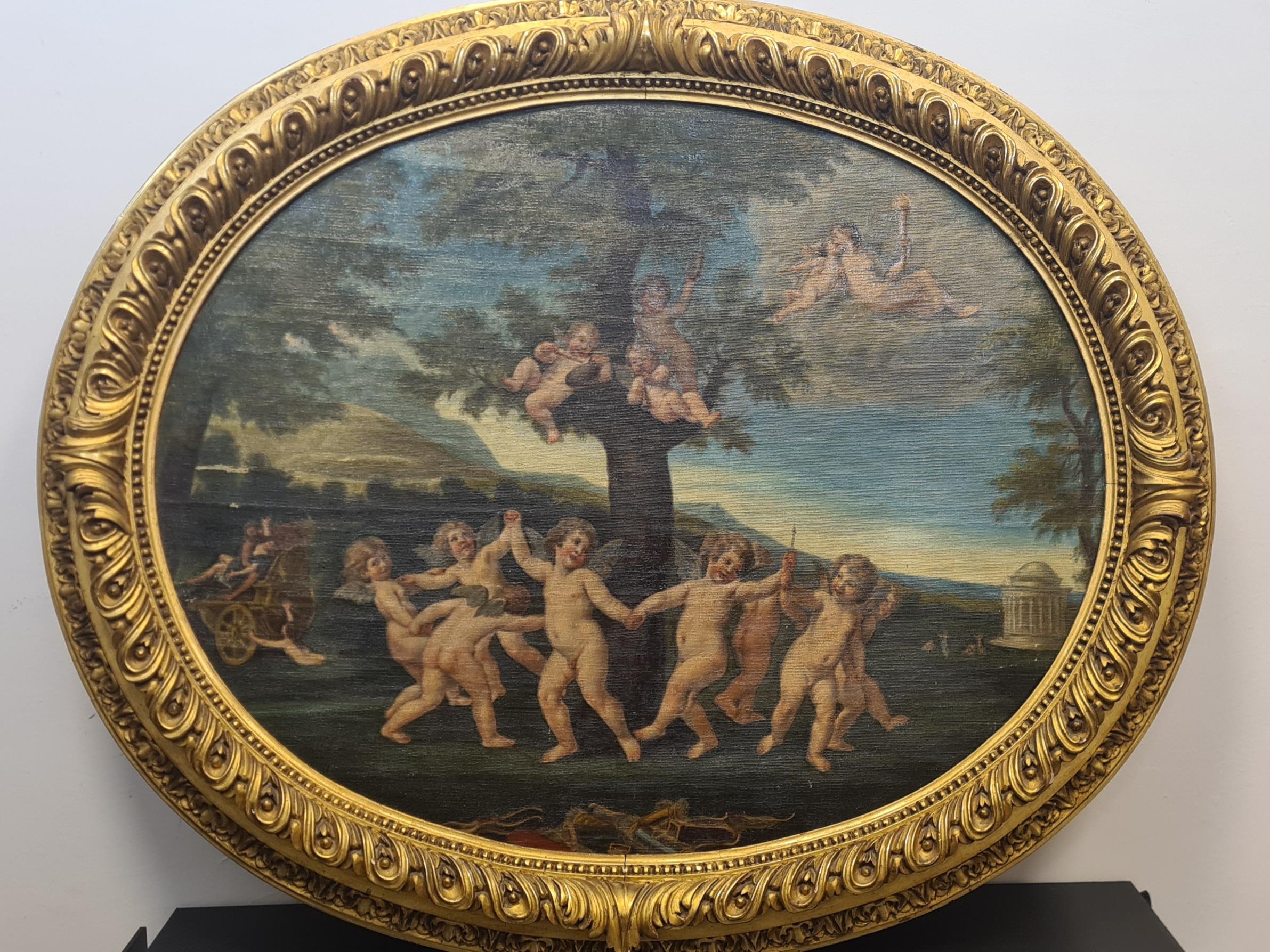 Canvas Oil on canvas painting depicting 18th century allegorical scene  19thC For Sale