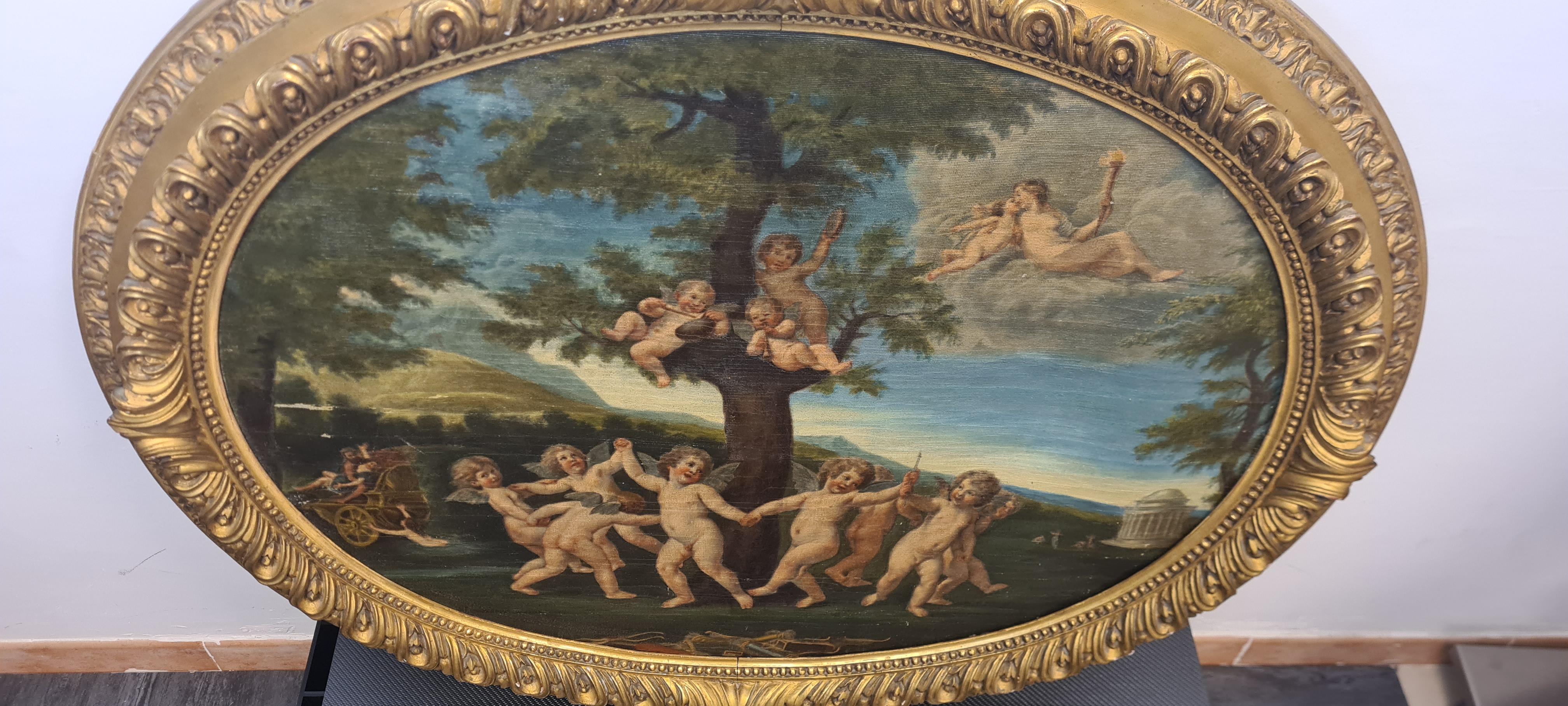 Peinture à l'huile sur toile représentant une scène allégorique du XVIIIe siècle  19e siècle en vente 1