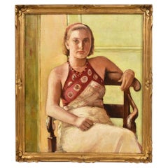 Quadro Olio Su Tela, Ritratto Di Donna, Art Deco, Origine Francese, XX secolo.