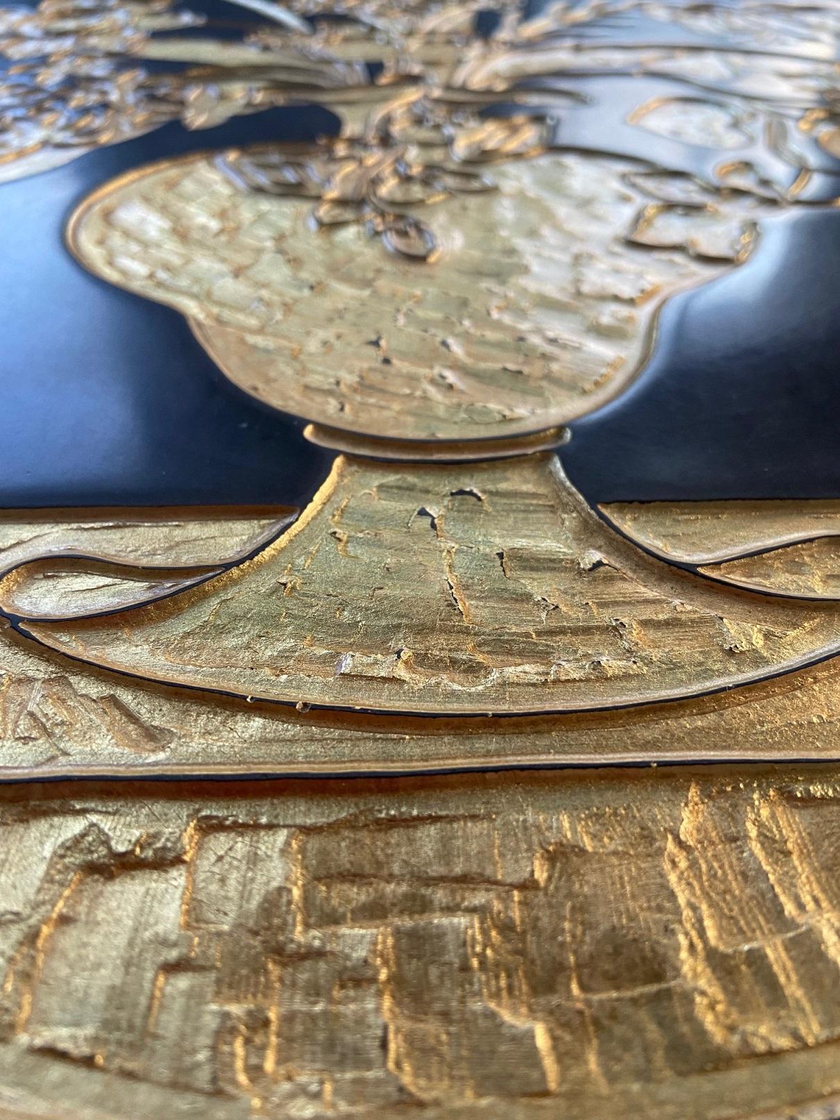 Quadro Ovale Incisone floreale Nero e Foglia Oro Fatto a Mano da Cupioli In condizioni Nuovo in vendita a Rimini, IT