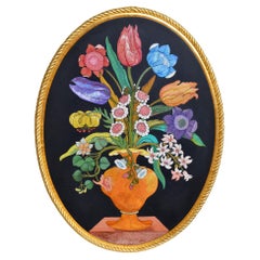 Oval Negro con incrustaciones florales y pan de oro hecho a mano por Cupioli Italia