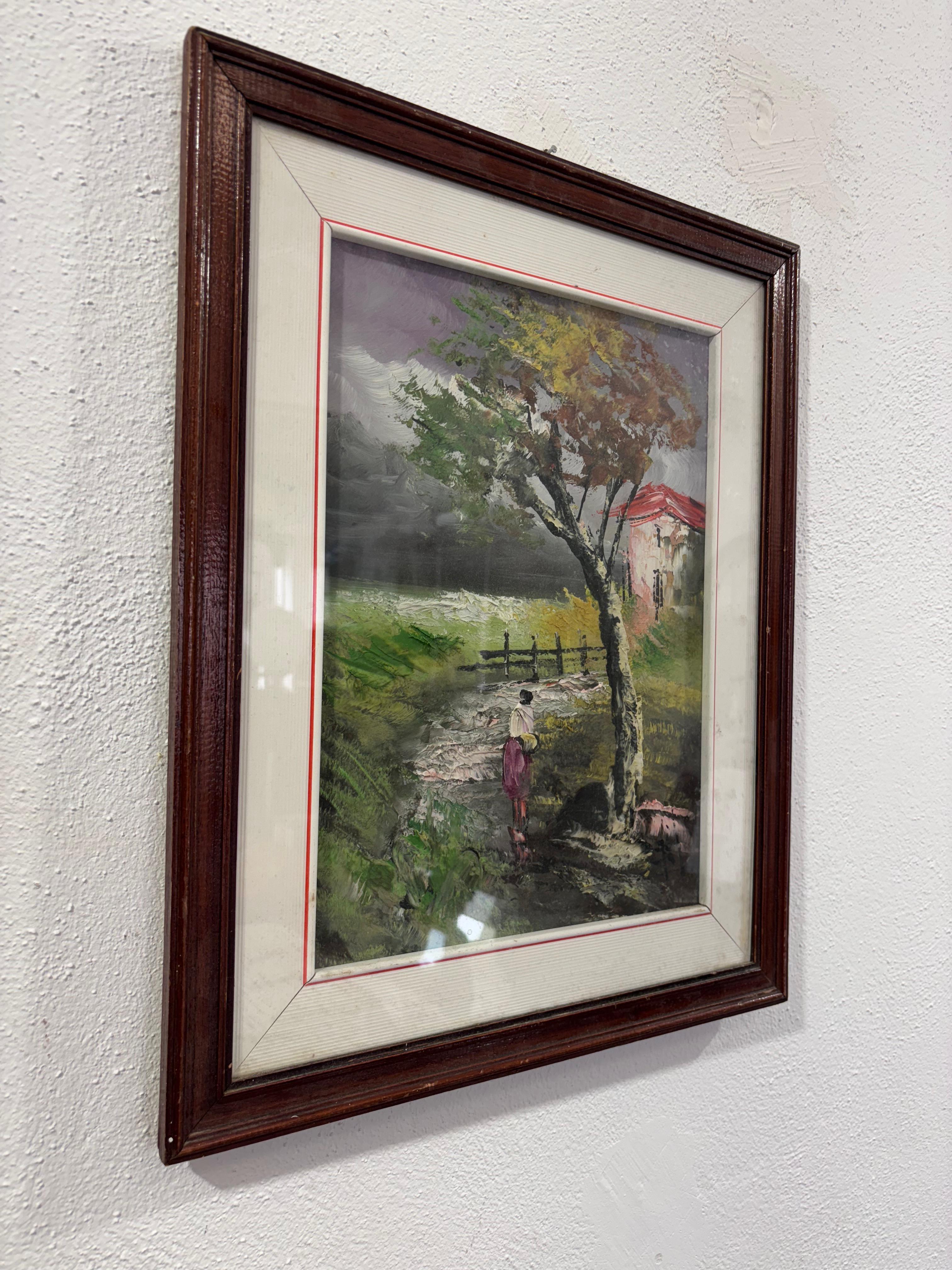 Peinture Paysage de campagne Huile sur toile Bon état - En vente à Taranto, IT
