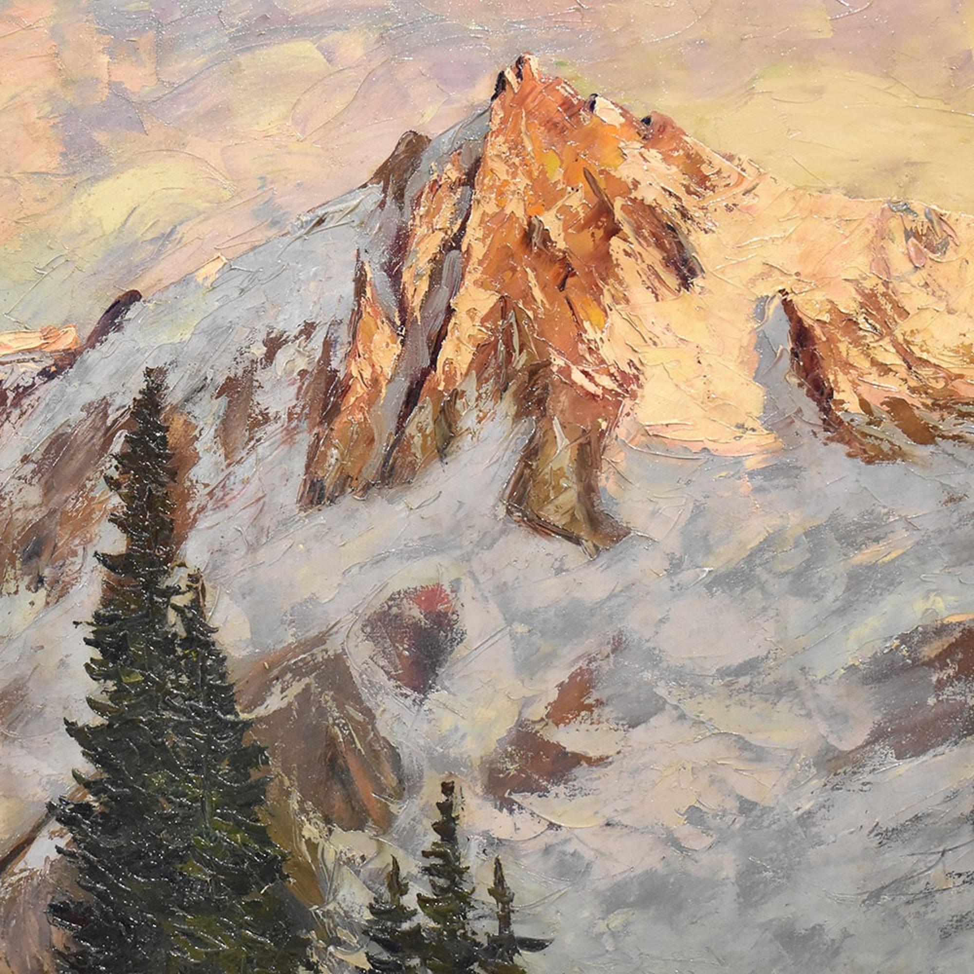 Landschaftsgemälde, Berg mit Schnee, Chamonix, Alpen, Öl auf Leinwand, 20. Jahrhundert. (Moderne der Mitte des Jahrhunderts) im Angebot