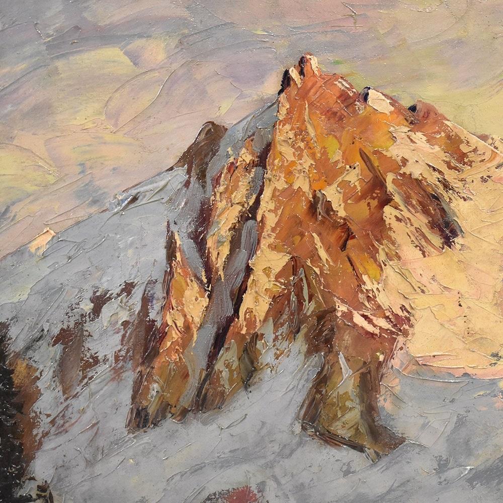 Landschaftsgemälde, Berg mit Schnee, Chamonix, Alpen, Öl auf Leinwand, 20. Jahrhundert. im Zustand „Gut“ im Angebot in Breganze, VI