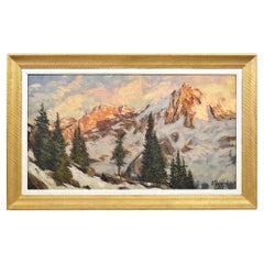 Quadro Paesaggio, Montagna Con Neve, Chamonix, Alpi, Olio Su Tela, XX Secolo.
