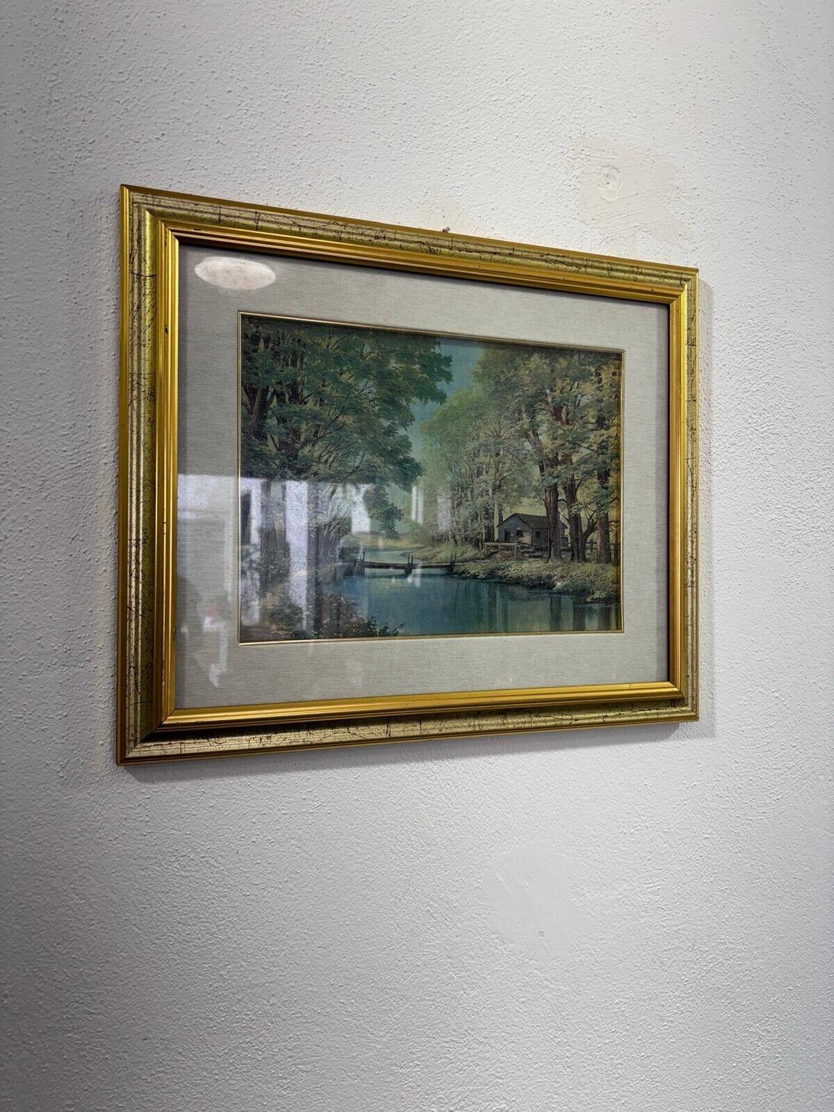 Italian Landscape Painting Riverbank Oil on Canvas For Sale