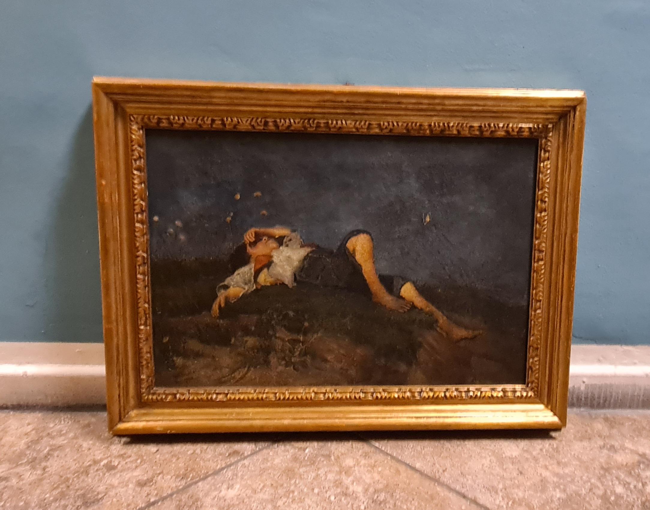 Peinture d'un berger au repos.

Peint à l'huile sur toile, le tableau représente un jeune berger se reposant dans l'herbe par un après-midi d'été.

Le jeune berger est entouré de papillons enjoués.

Réalisée avec une grande technique, cette peinture