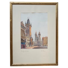 Prague painting, Old Town Square, gold leaf. 1970-1980