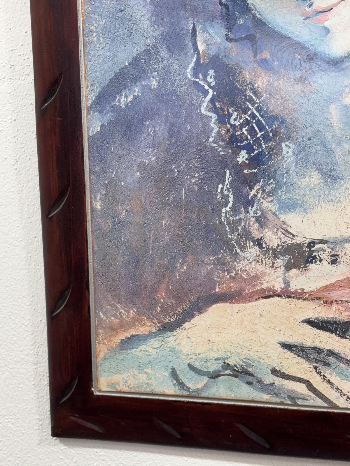 Late 20th Century Quadro primo piano di Donna tecnica mista su legno in vendita