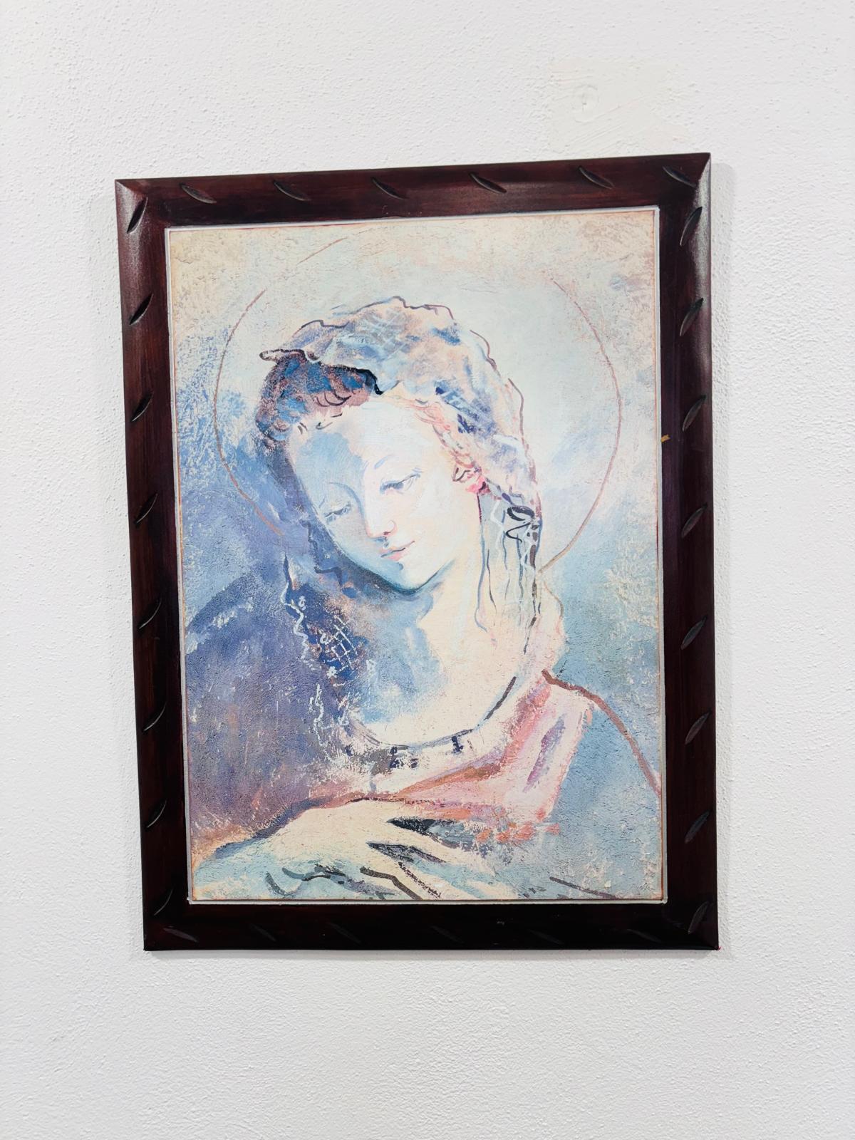 Tela Quadro primo piano di Donna tecnica mista su legno in vendita