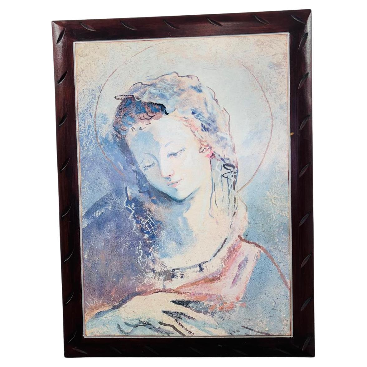 Quadro primo piano di Donna tecnica mista su legno