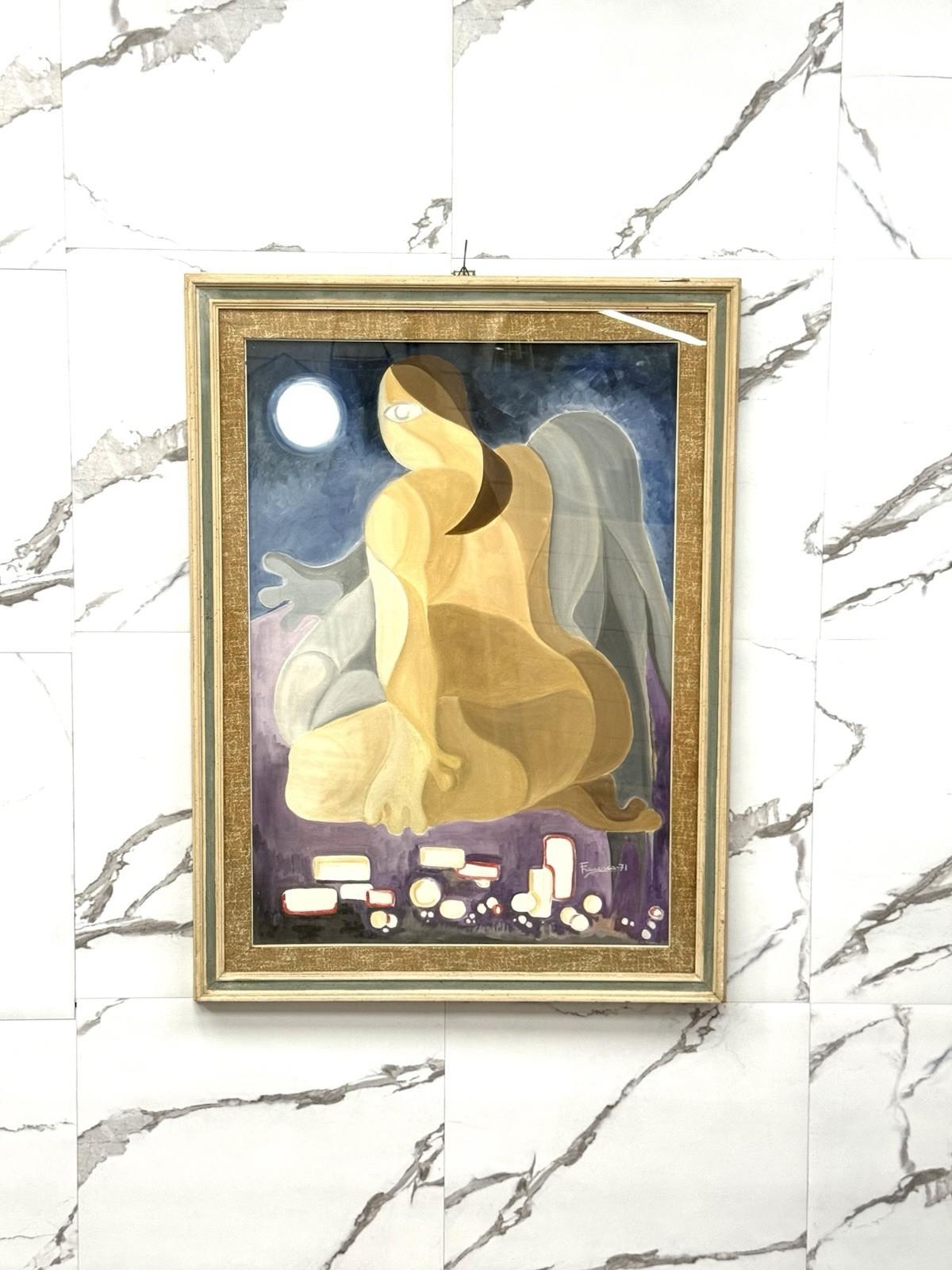 Italian Quadro Retrò Nudo di Donna ispirata a Picasso 1971 en vente