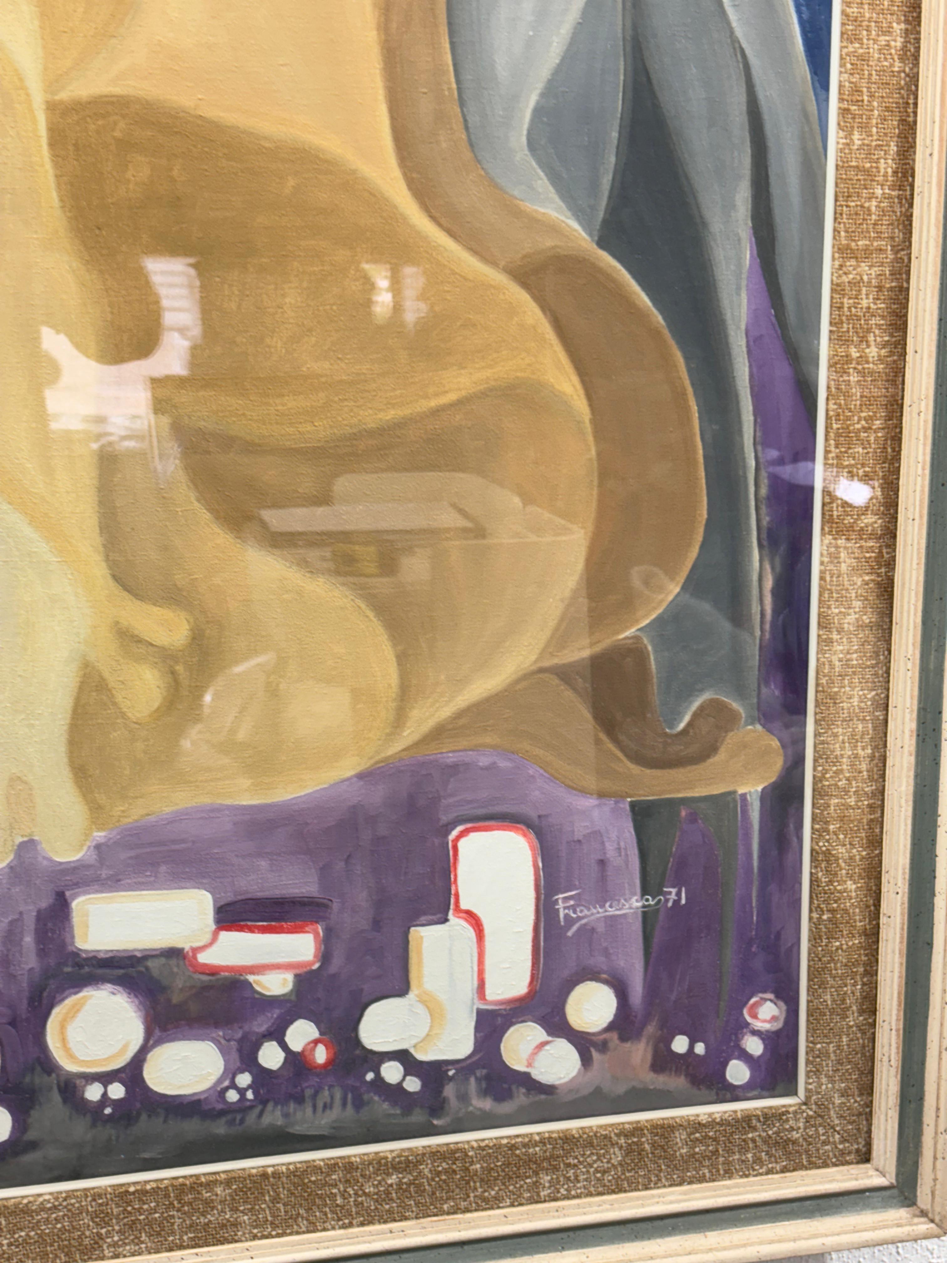 Painting Retro Nude of Woman inspired by Picasso 1971 In Good Condition For Sale In Taranto, IT