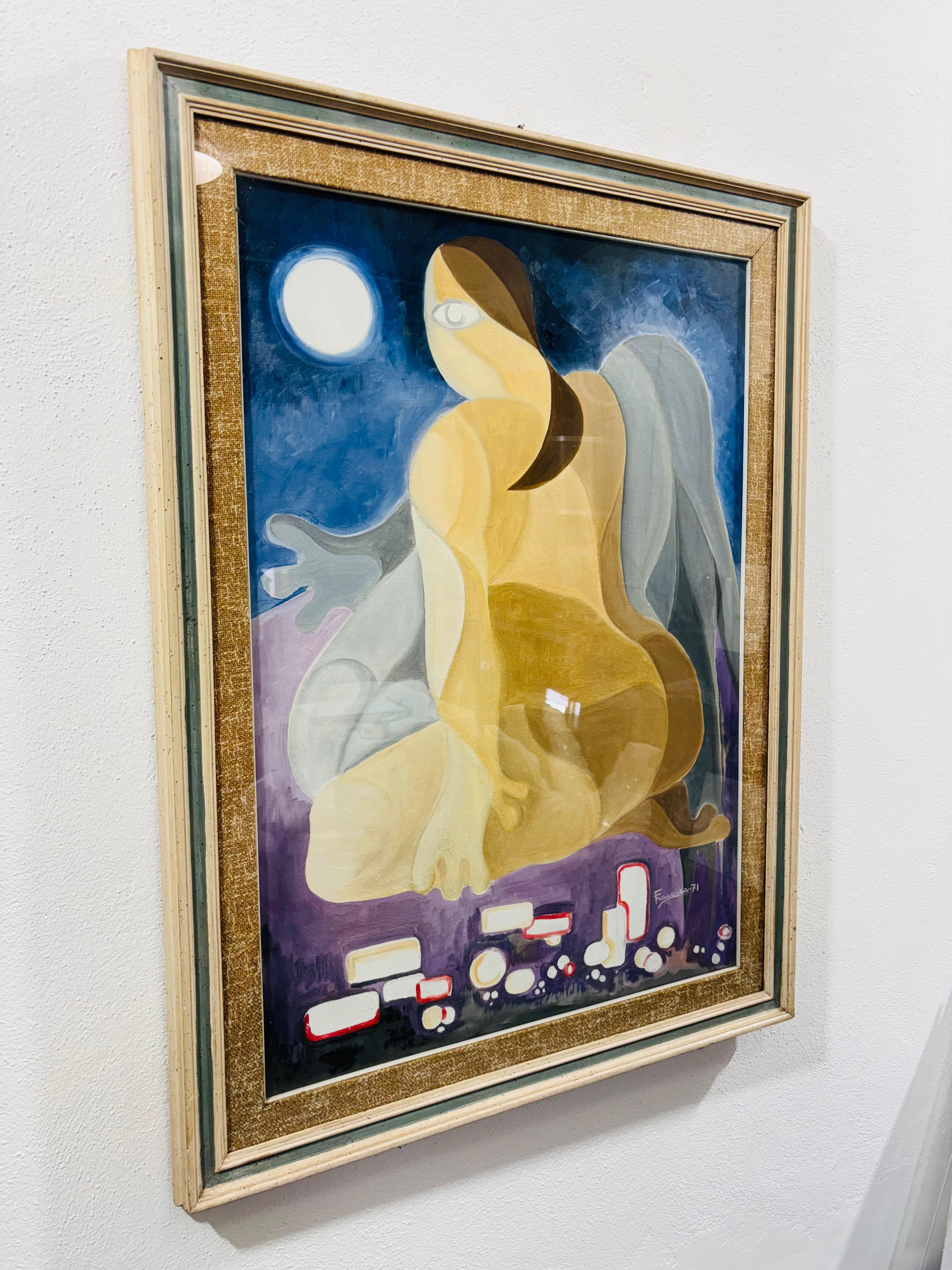 Late 20th Century Painting Retro Nude of Woman inspired by Picasso 1971 For Sale