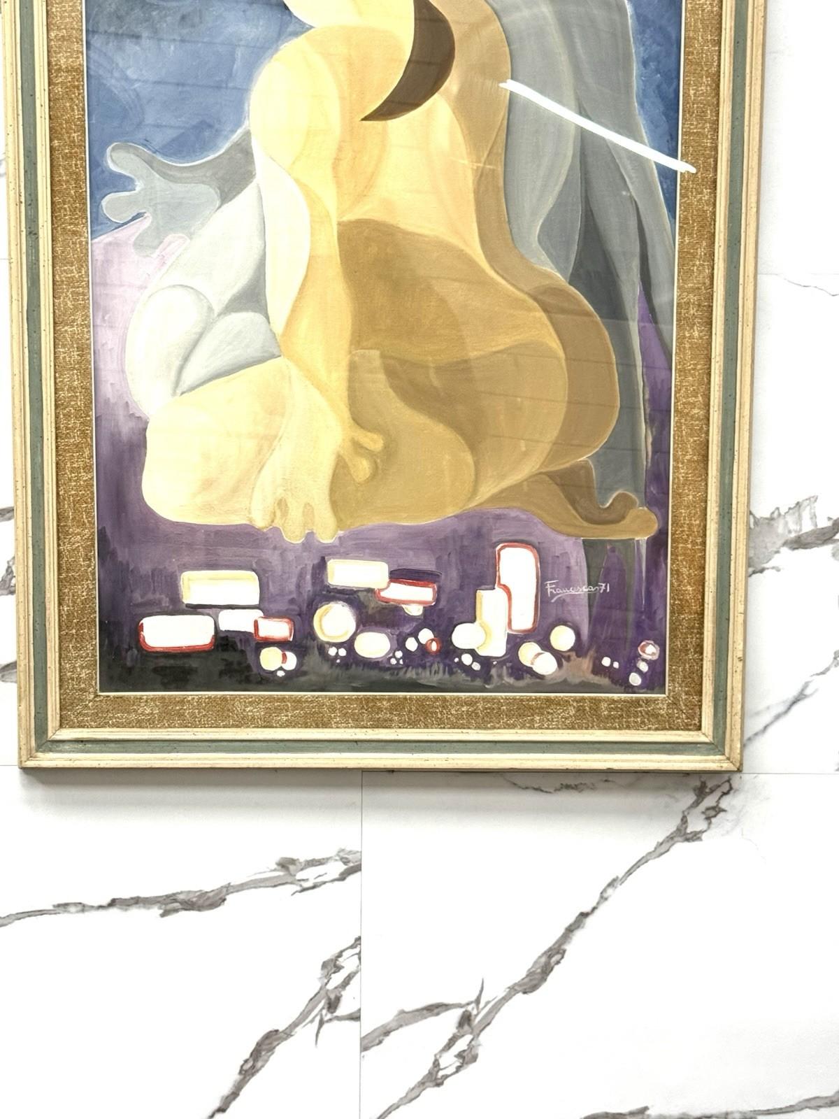 Quadro Retrò Nudo di Donna ispirata a Picasso 1971 en vente 1