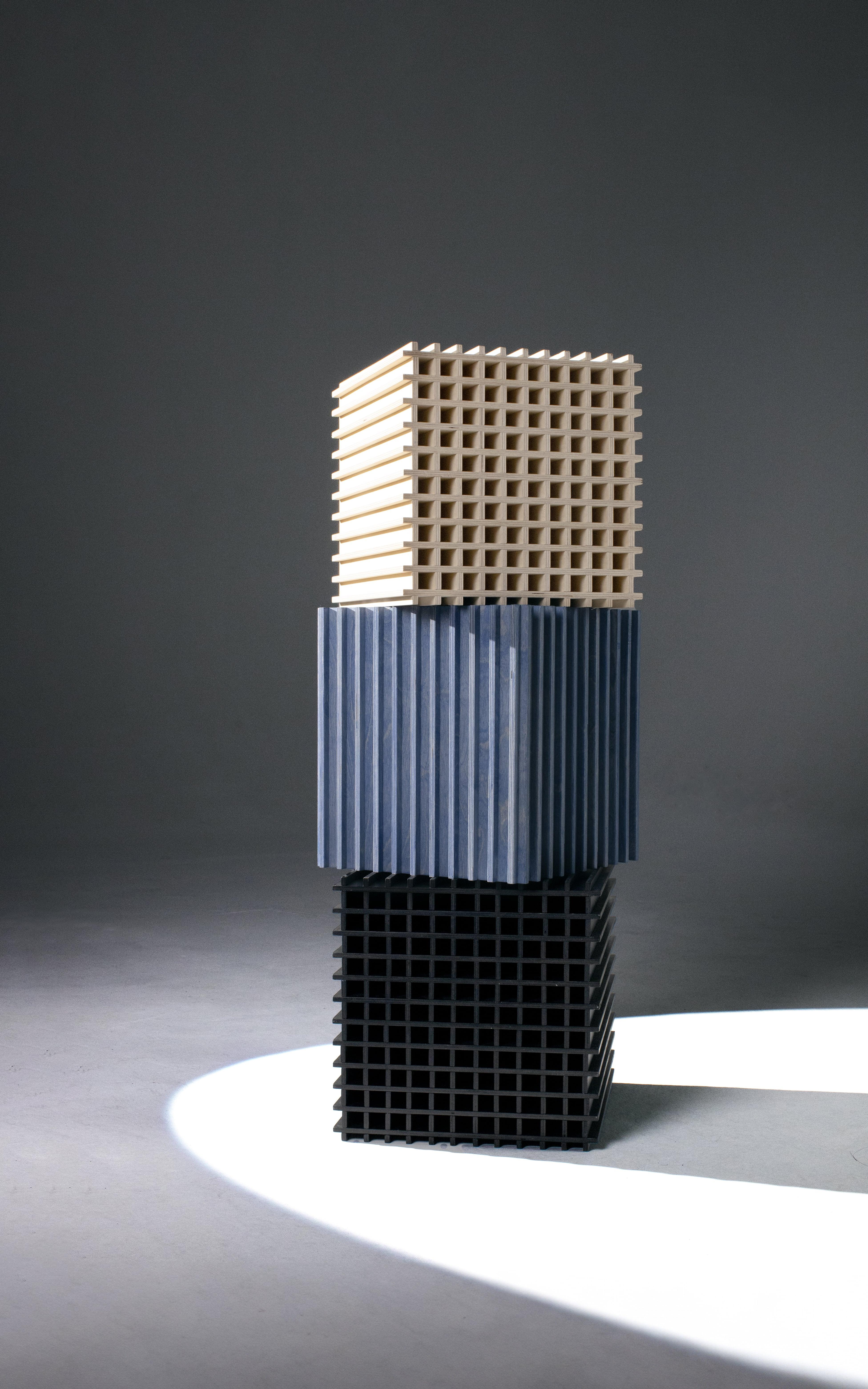 Contemporary Quadro Side Table & More, Inspired by Grid System, Natural For Sale