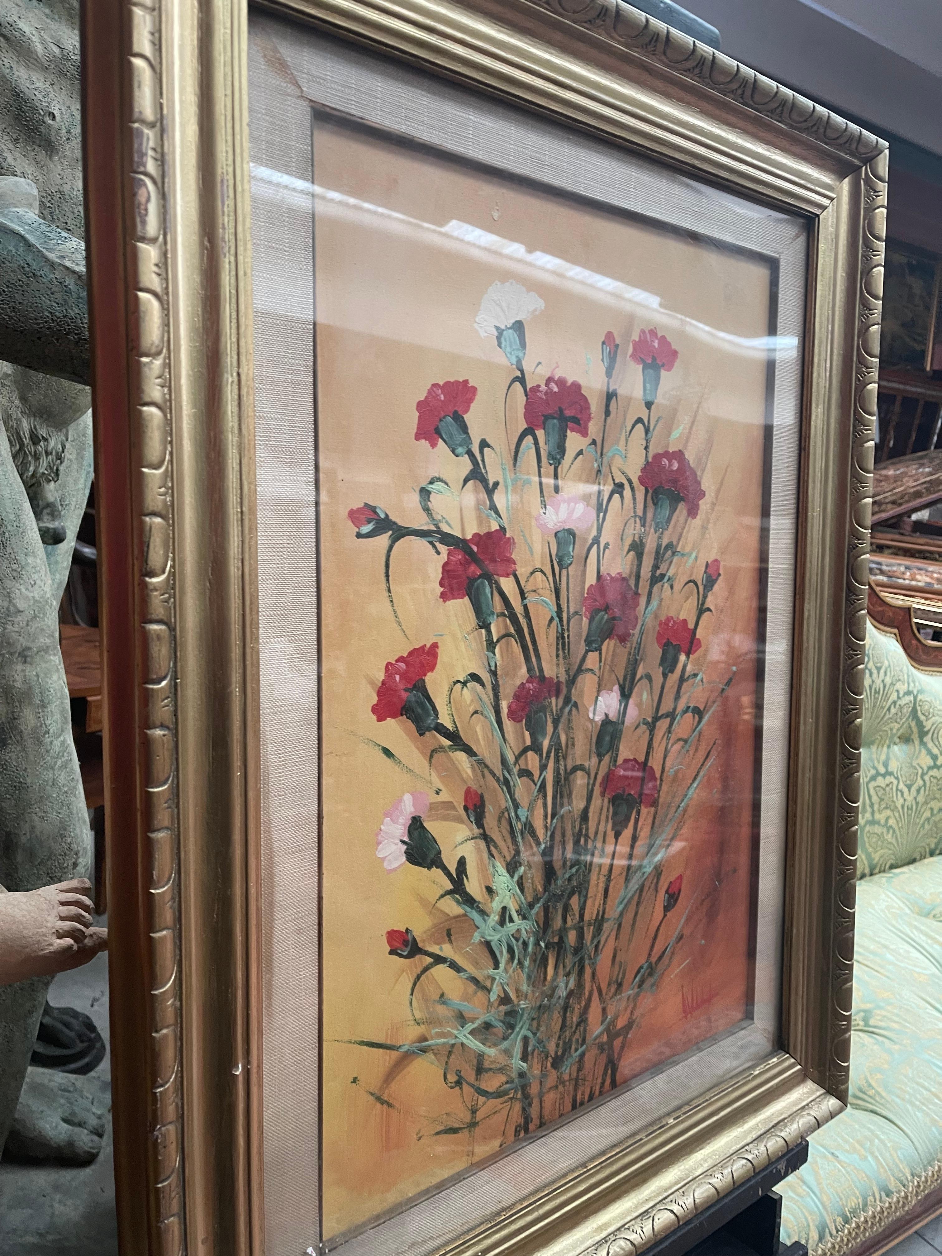 Canvas painting antique flowers  In Good Condition For Sale In Cantù, IT