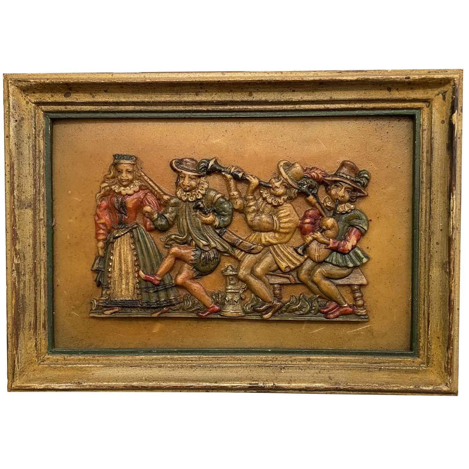 Deutsche polychrome Wachsmalerei 19. Jahrhundert mit tanzenden Figuren von Musikern im Angebot 2