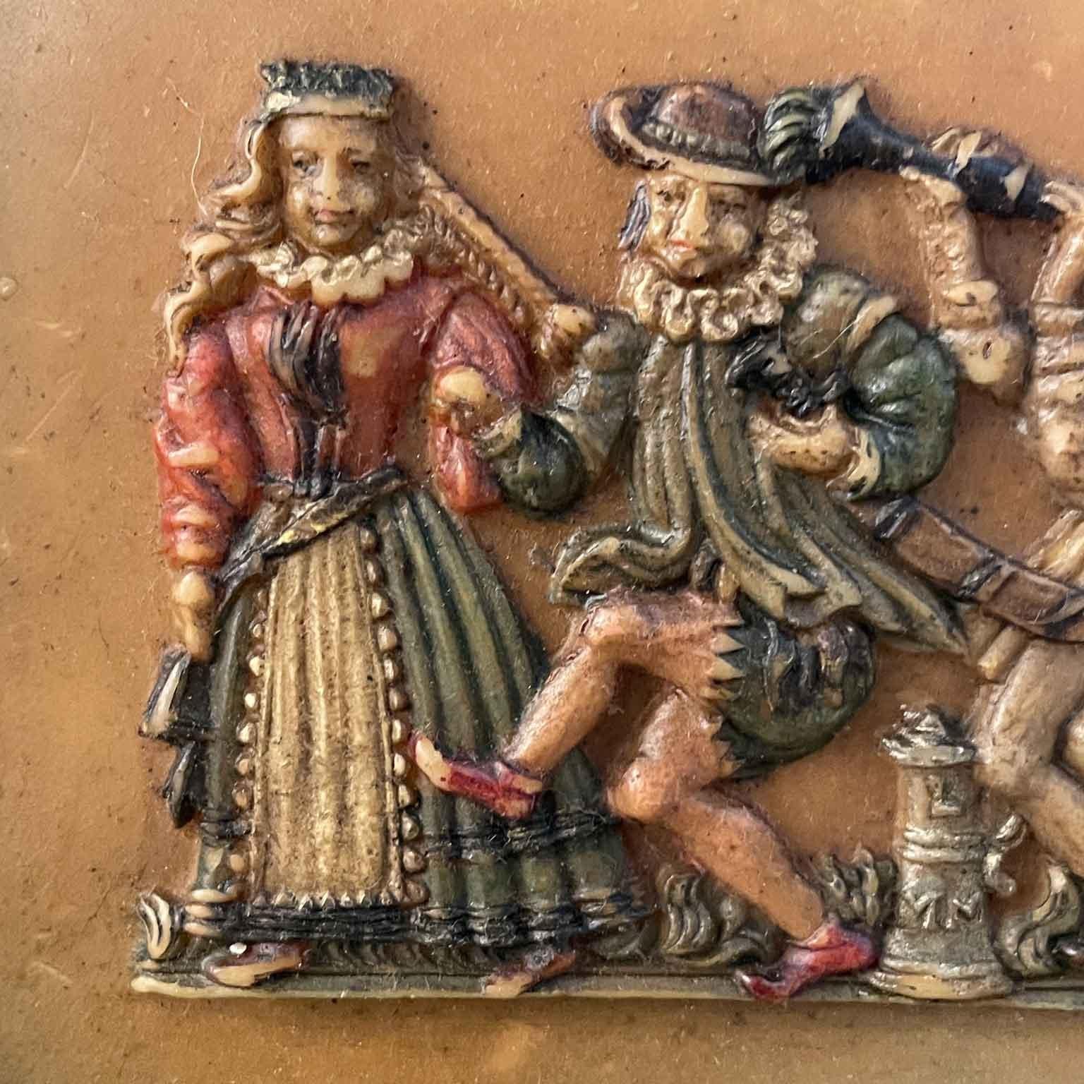 Deutsche polychrome Wachsmalerei 19. Jahrhundert mit tanzenden Figuren von Musikern (Volkskunst) im Angebot