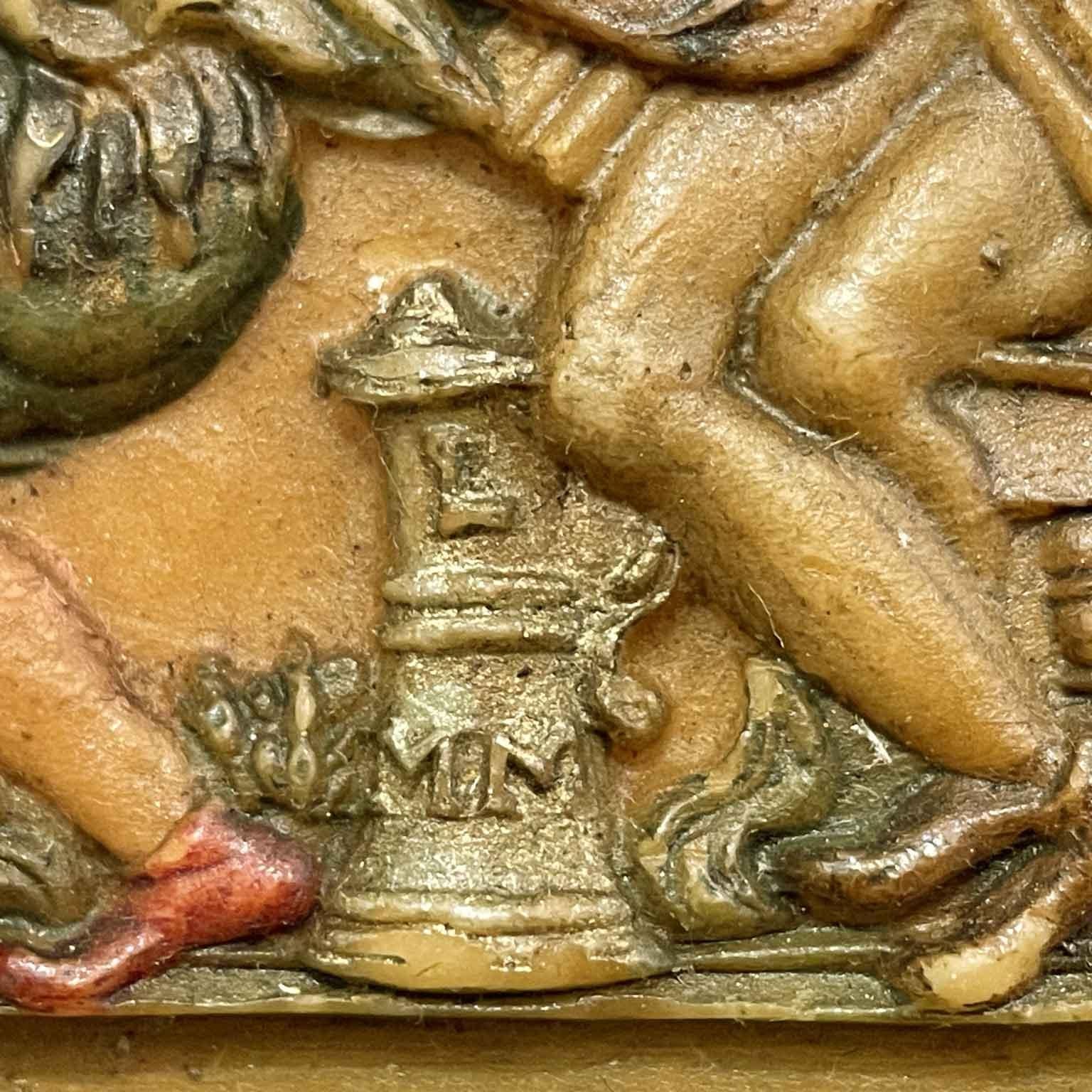 Deutsche polychrome Wachsmalerei 19. Jahrhundert mit tanzenden Figuren von Musikern (Stuck) im Angebot