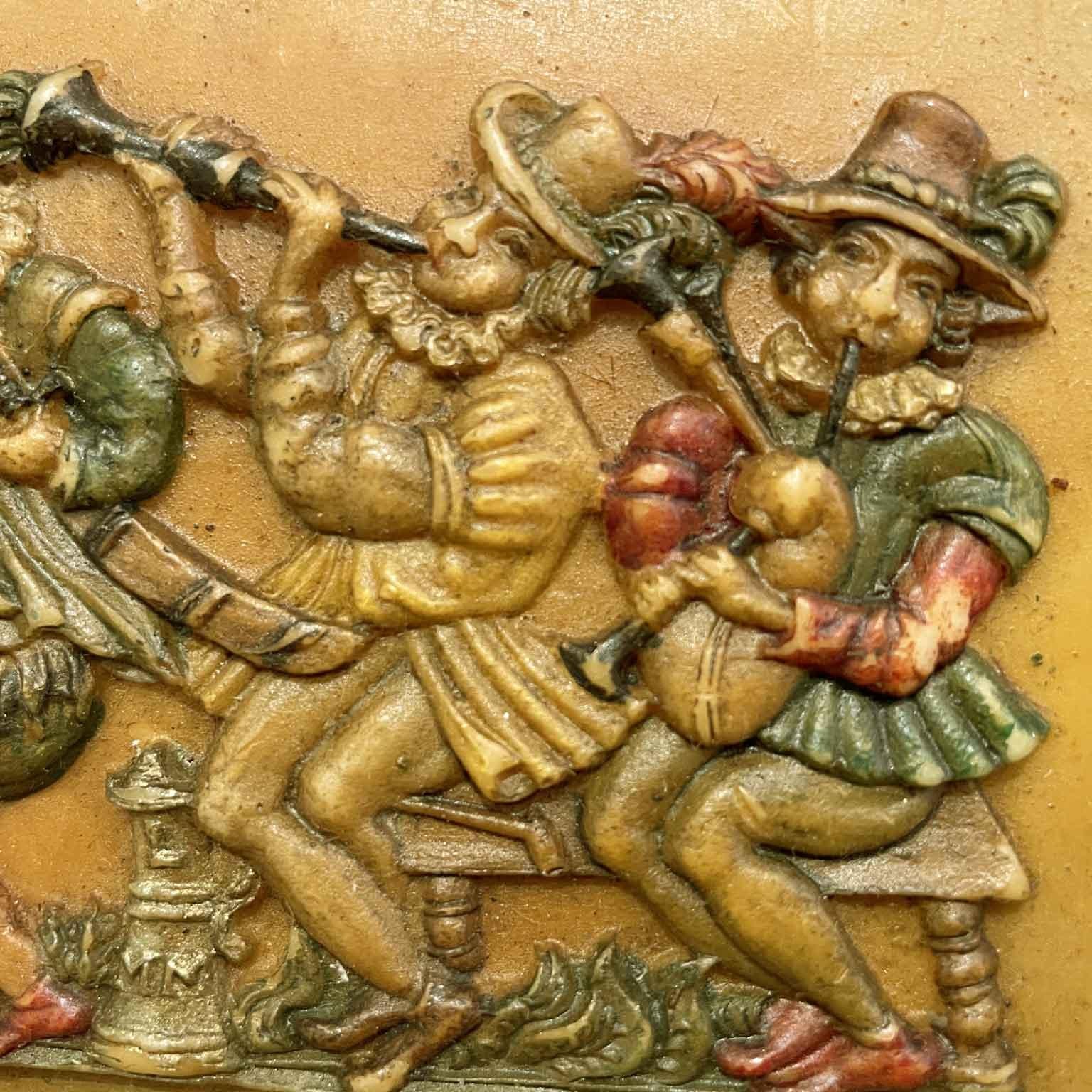 Deutsche polychrome Wachsmalerei 19. Jahrhundert mit tanzenden Figuren von Musikern im Angebot 1