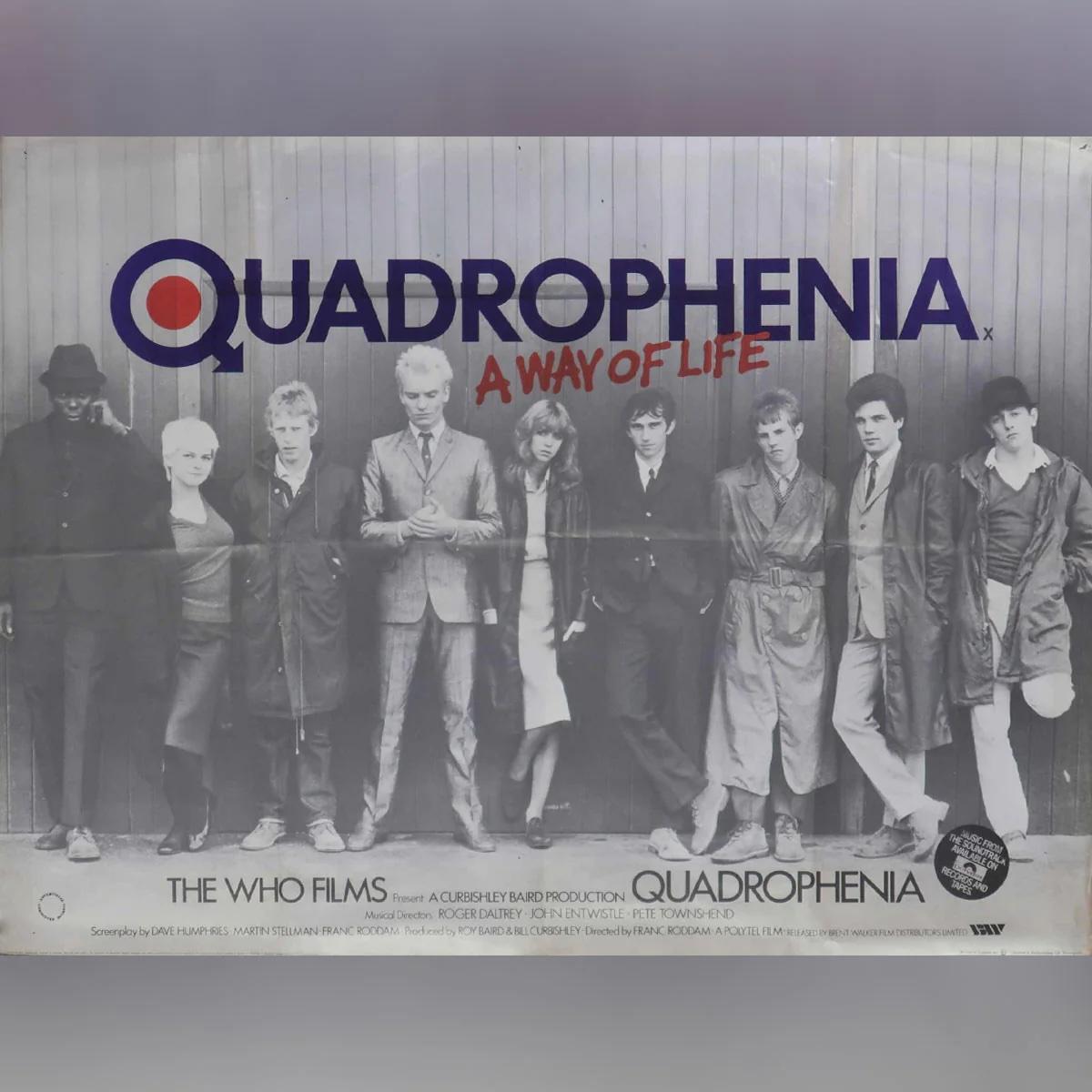 Quadrophenia (1979)
Quad originale britannico (30 X 40 pollici)

Un poster classico legato alla musica per questo film sulla scena Mod degli anni '60. Il ritratto dei Mods include Sting, Leslie Ash e Phil Daniels. Il design della locandina 
