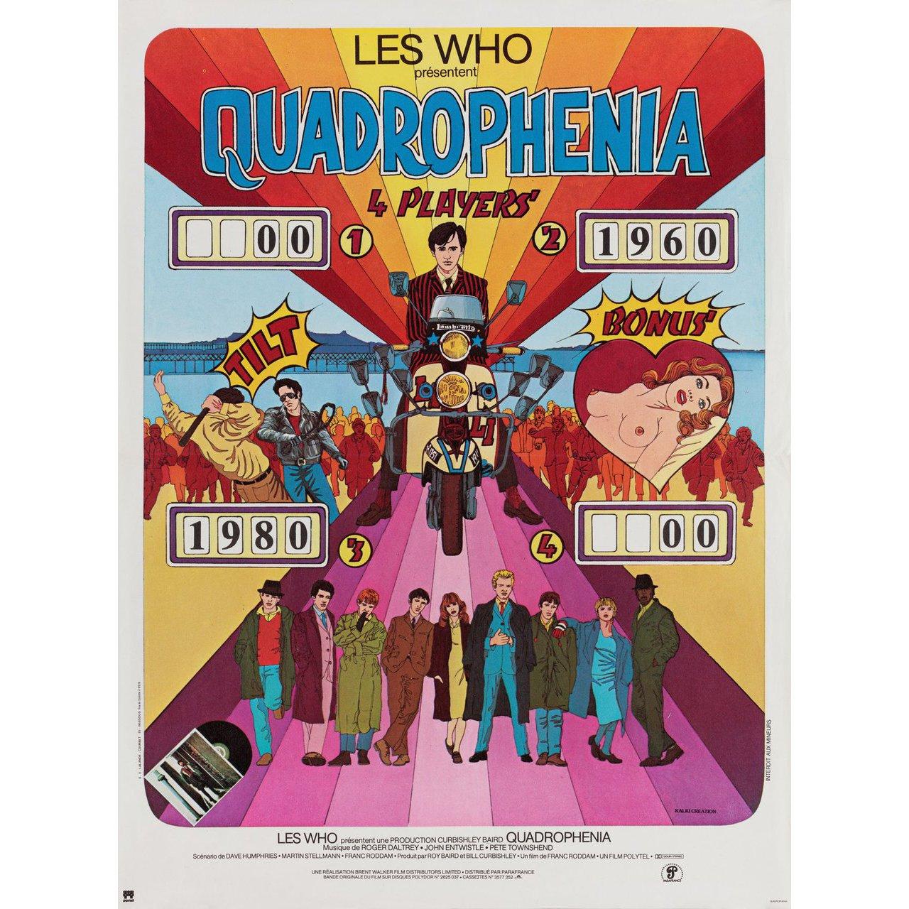 Original 1979 French petite poster by Kalki for the film Quadrophenia directed by Franc Roddam with Phil Daniels / Leslie Ash / Philip Davis / Mark Wingett. Fine condition, folded. Many original posters were issued folded or were subsequently