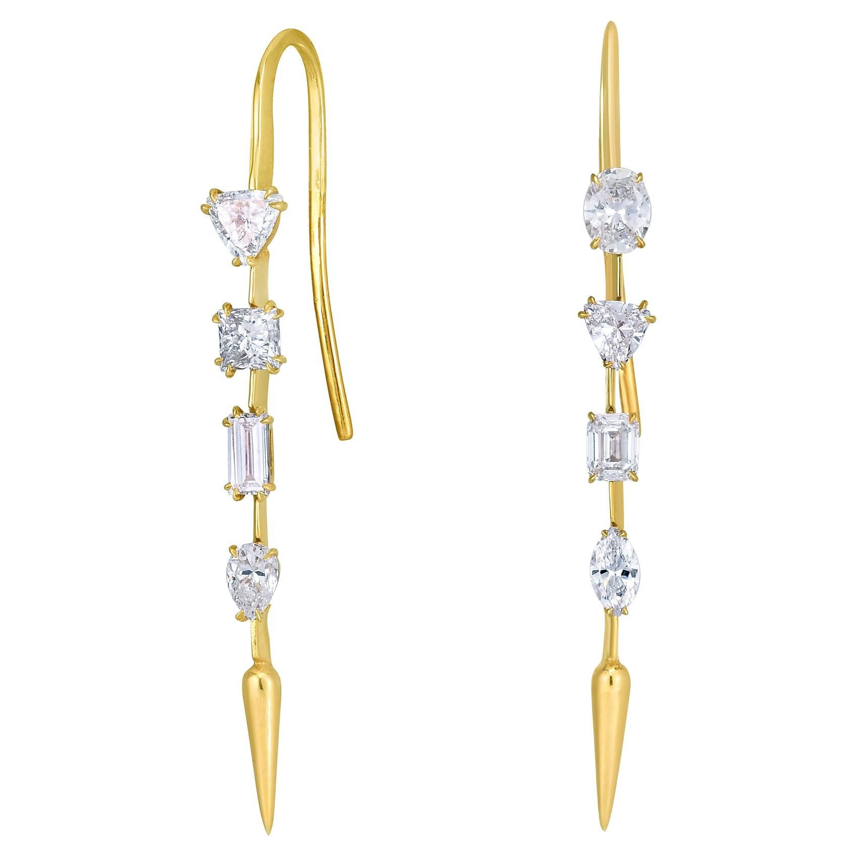 14k Gold AMANDA PEARL Quadruple Ethical Diamond Drop Earrings For Sale