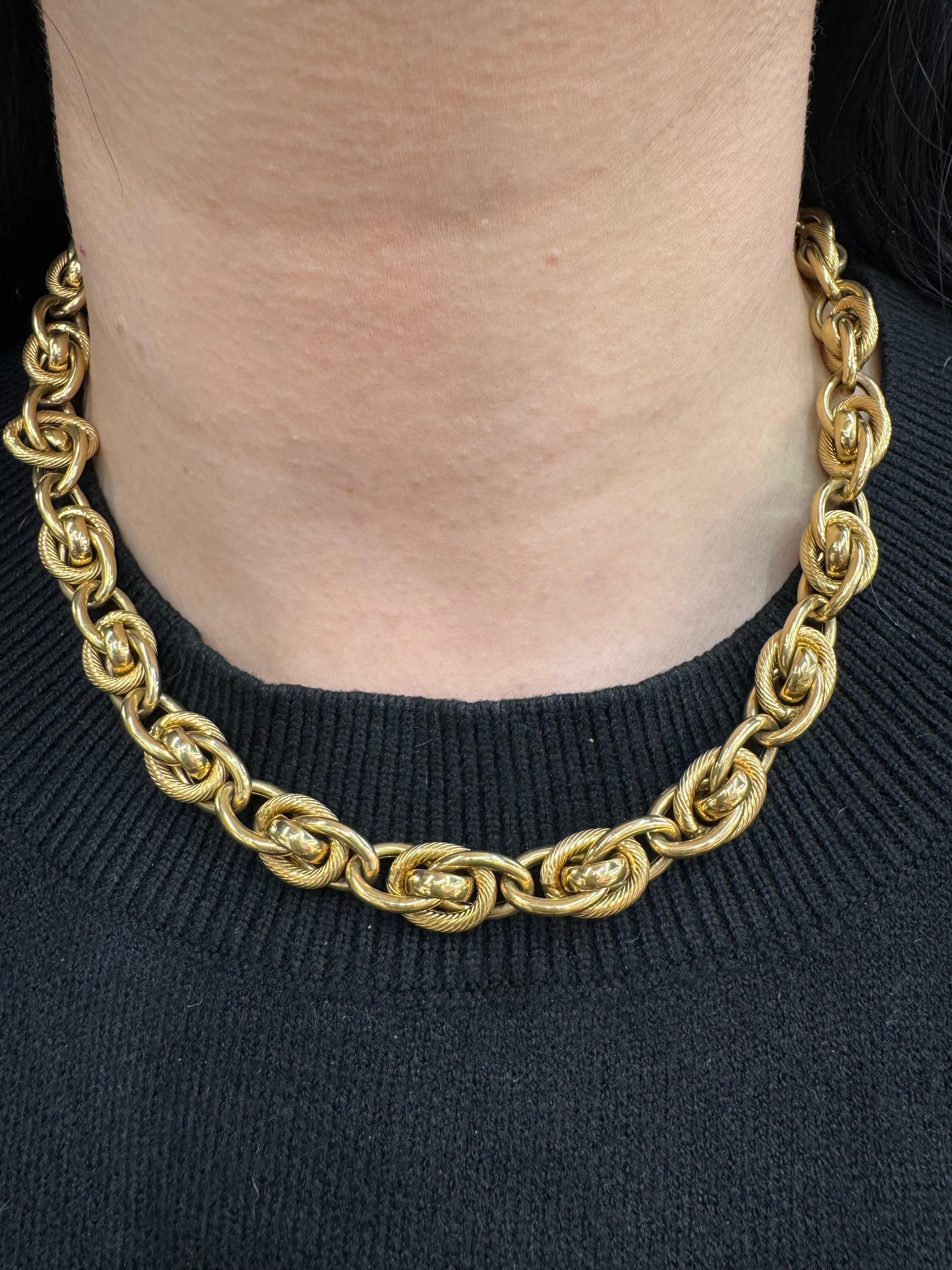 Quadruple ineinandergreifende Gliederhalskette 14 Karat Gelbgold 36 Gramm Italienisch im Zustand „Hervorragend“ im Angebot in New York, NY