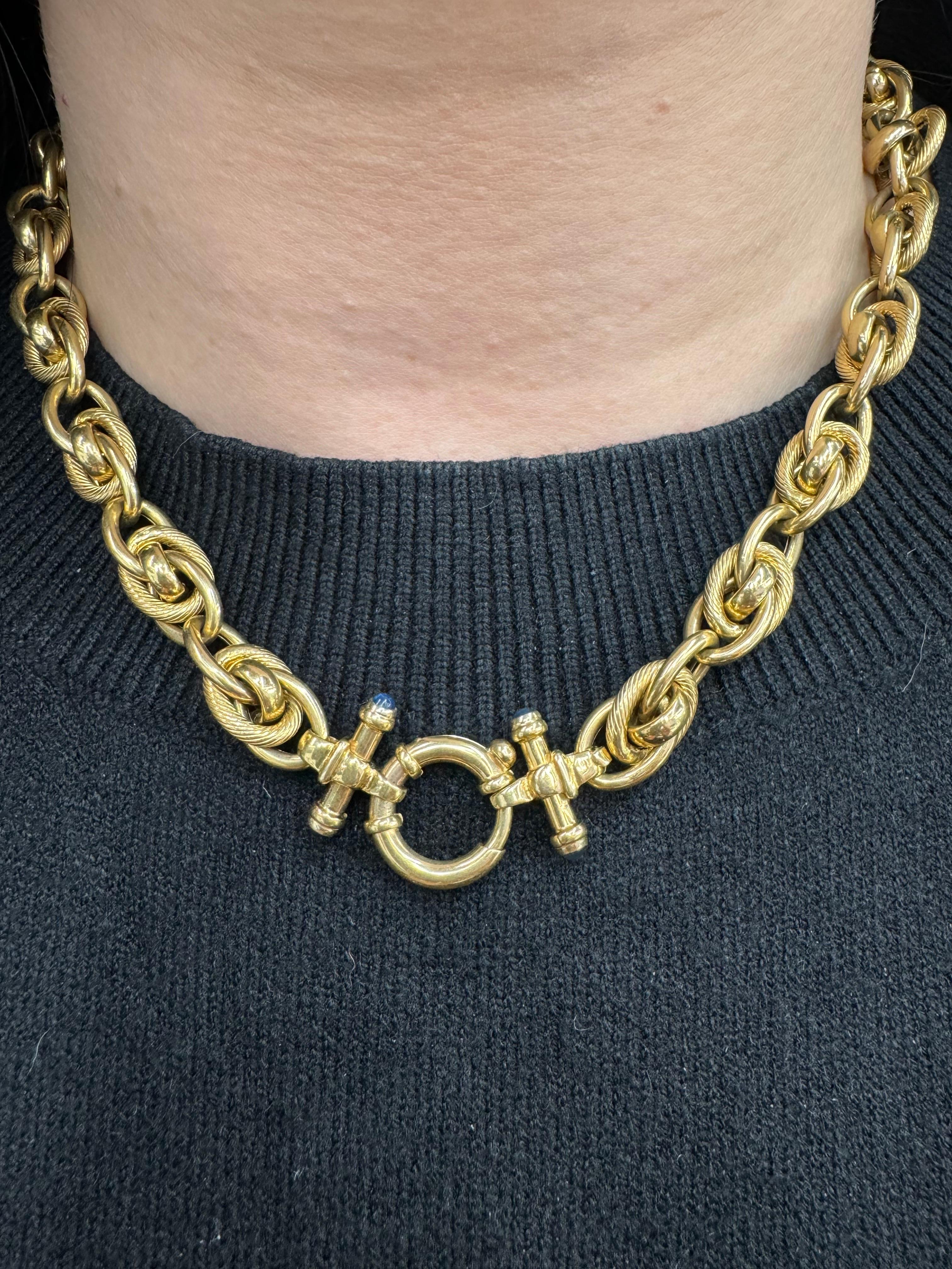 Quadruple ineinandergreifende Gliederhalskette 14 Karat Gelbgold 36 Gramm Italienisch Damen im Angebot