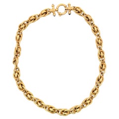 Quadruple Interlocking Link Necklace 14 Karat Yellow Gold 36 Grams Italian