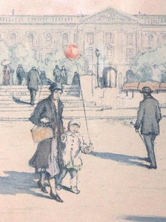 "Quai Voltaire, Paris" Colored Etching by T.F. Simon