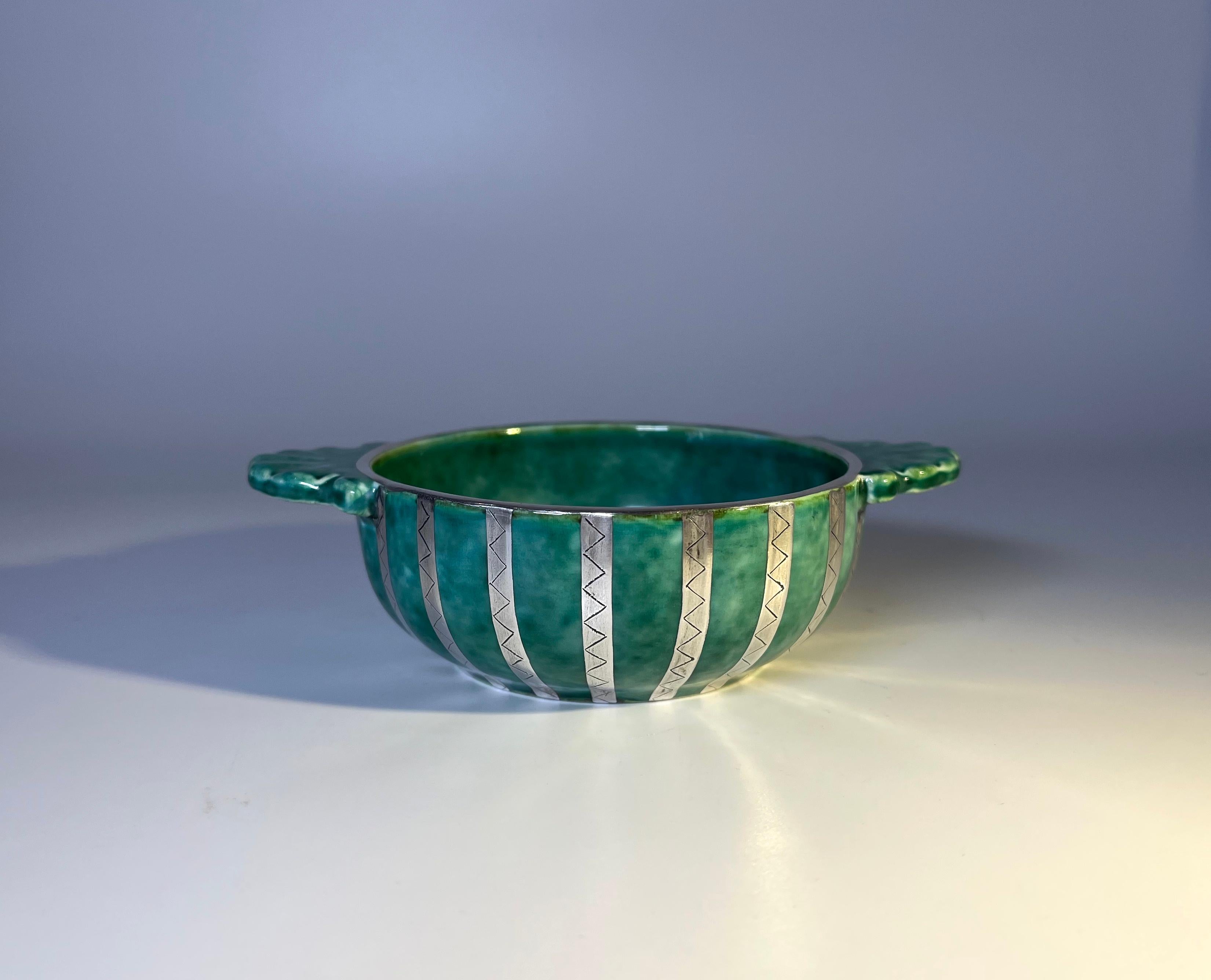 Art Deco Quaich Stoneware Loving Cup by Wilhelm Kage, Argenta, Gustavsberg, Sweden 1960s