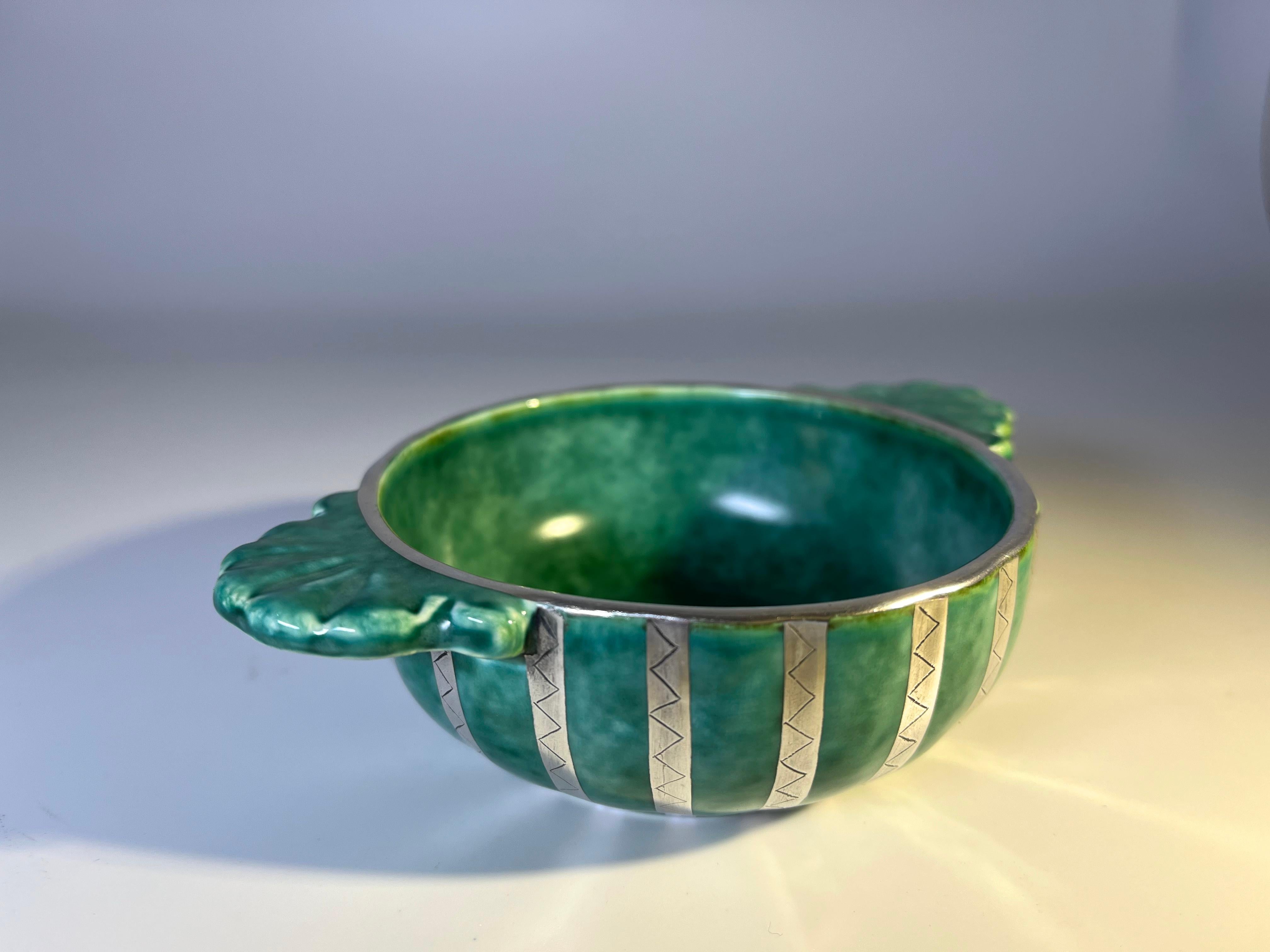 Swedish Quaich Stoneware Loving Cup by Wilhelm Kage, Argenta, Gustavsberg, Sweden 1960s
