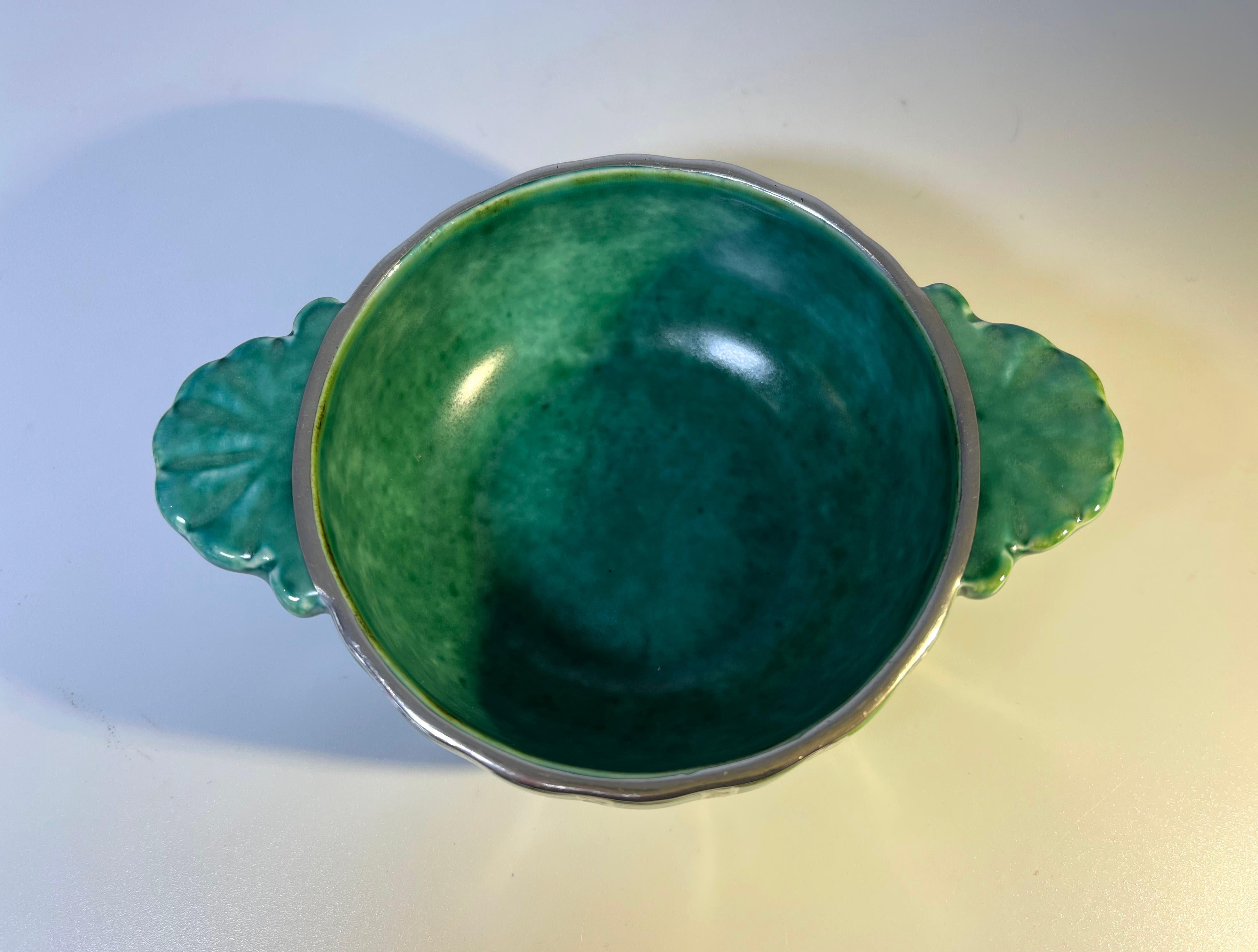 Silver Quaich Stoneware Loving Cup by Wilhelm Kage, Argenta, Gustavsberg, Sweden 1960s