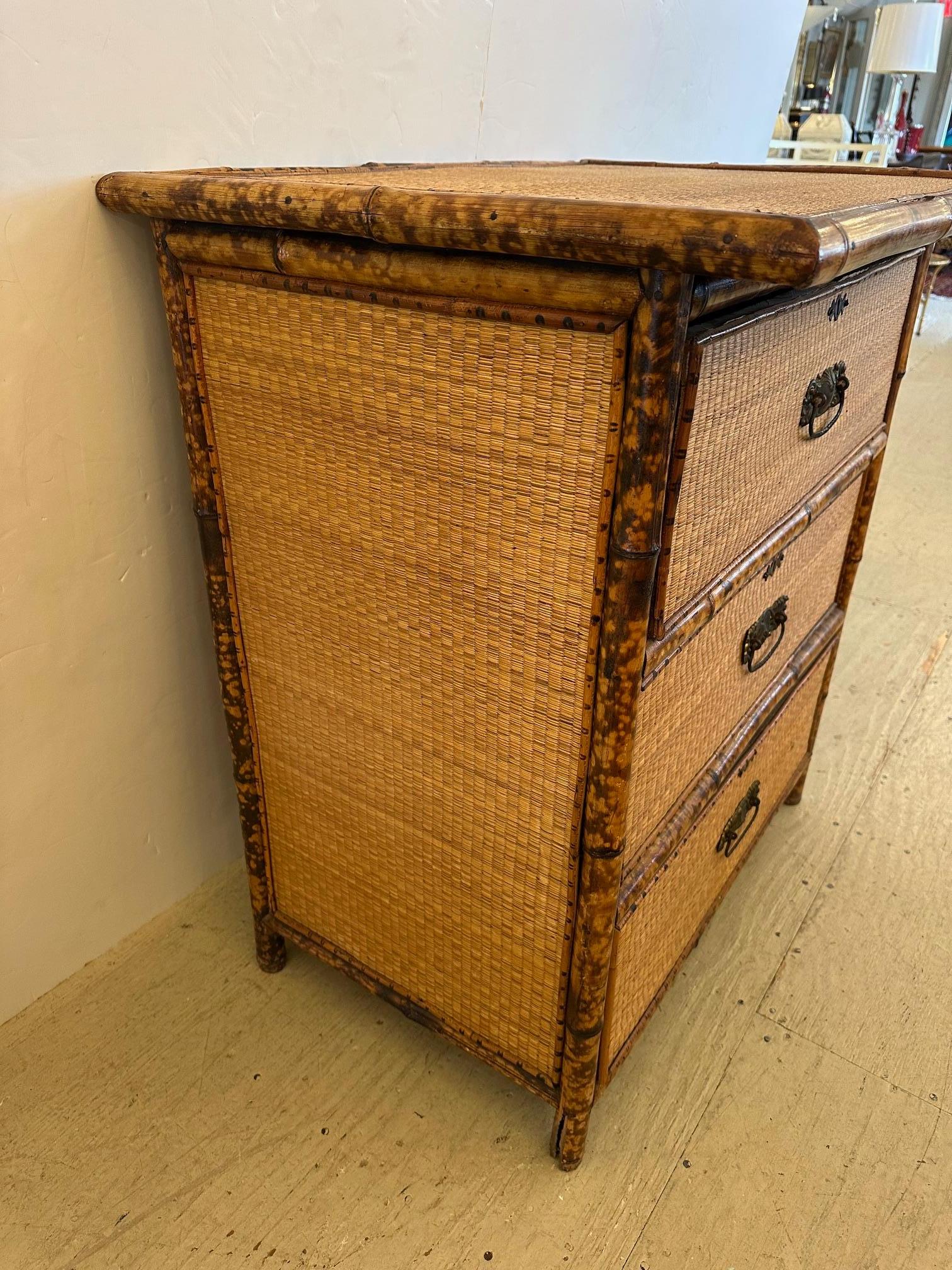 Quaint Bamboo & Rattan Small Chest of Drawers For Sale 4