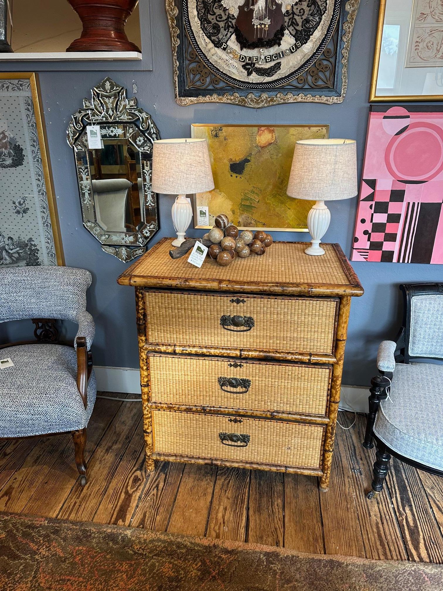 Quaint Bamboo & Rattan Small Chest of Drawers For Sale 6