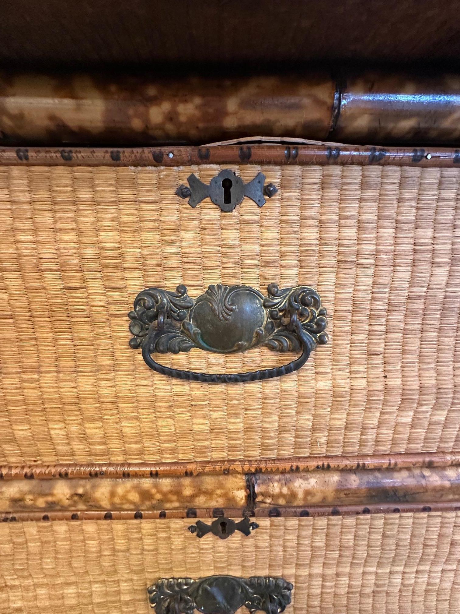 Organic Modern Quaint Bamboo & Rattan Small Chest of Drawers For Sale