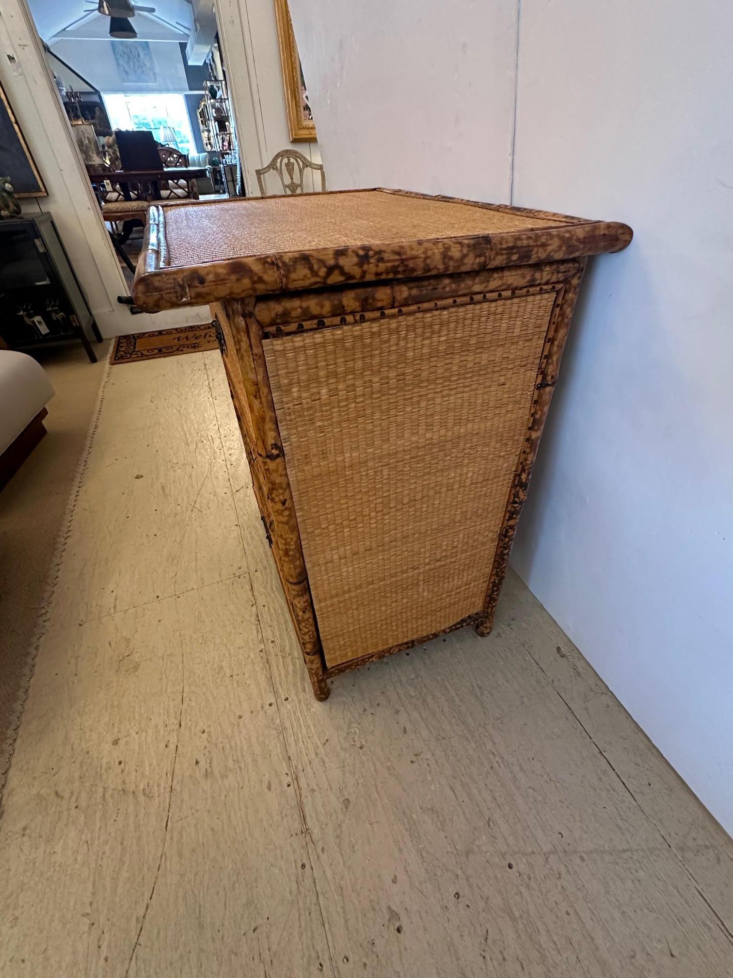 Grasscloth Quaint Bamboo & Rattan Small Chest of Drawers For Sale